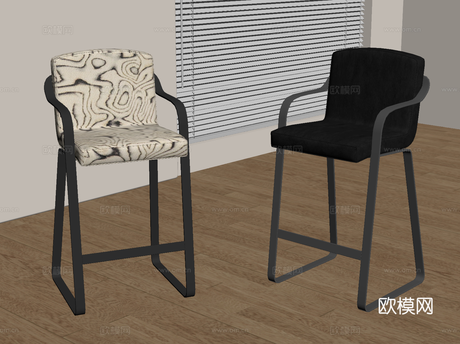 现代法式吧椅su模型