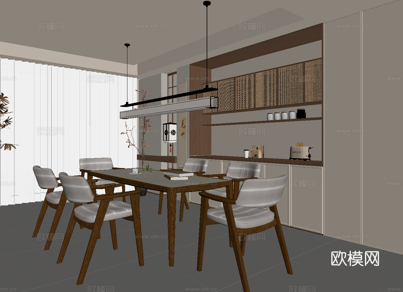 新中式餐厅su模型