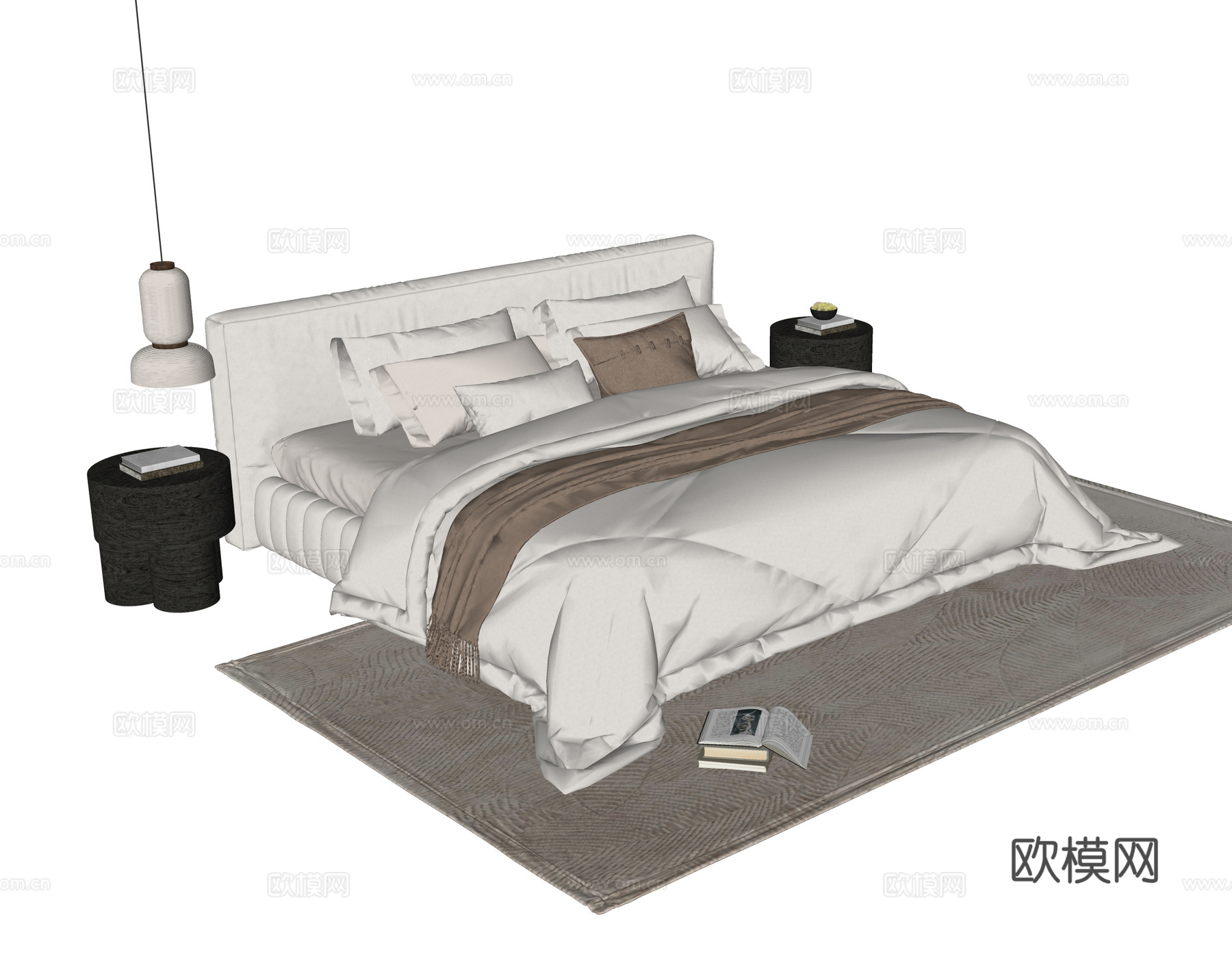 现代双人床su模型
