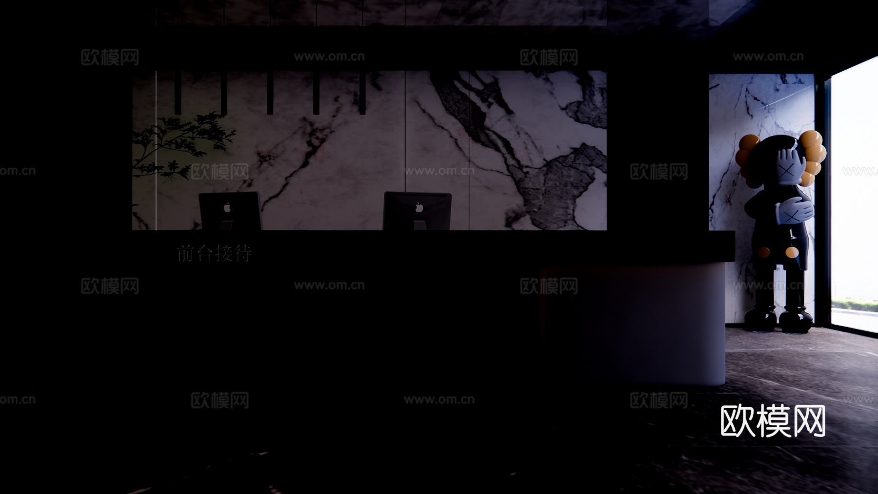 办公空间 电脑 工装 前台接待su模型