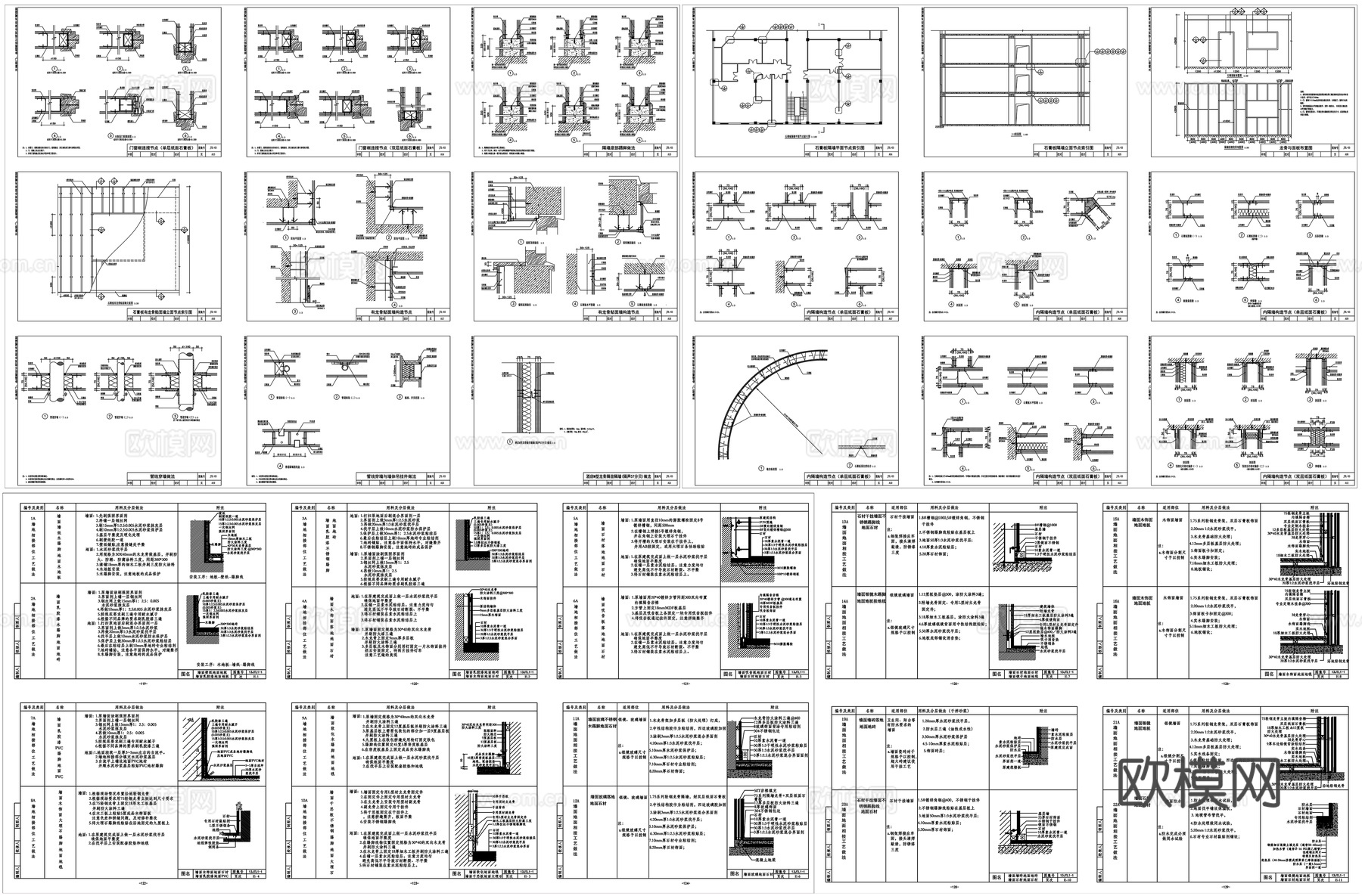 轻钢龙骨隔墙门窗钢架隔墙砌块隔墙天花饰面工艺大样素材CAD图cad施工图