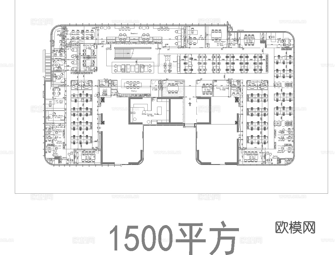 32套办公室 最新平面施工图合集cad施工图cad施工图下载（渲染图2）