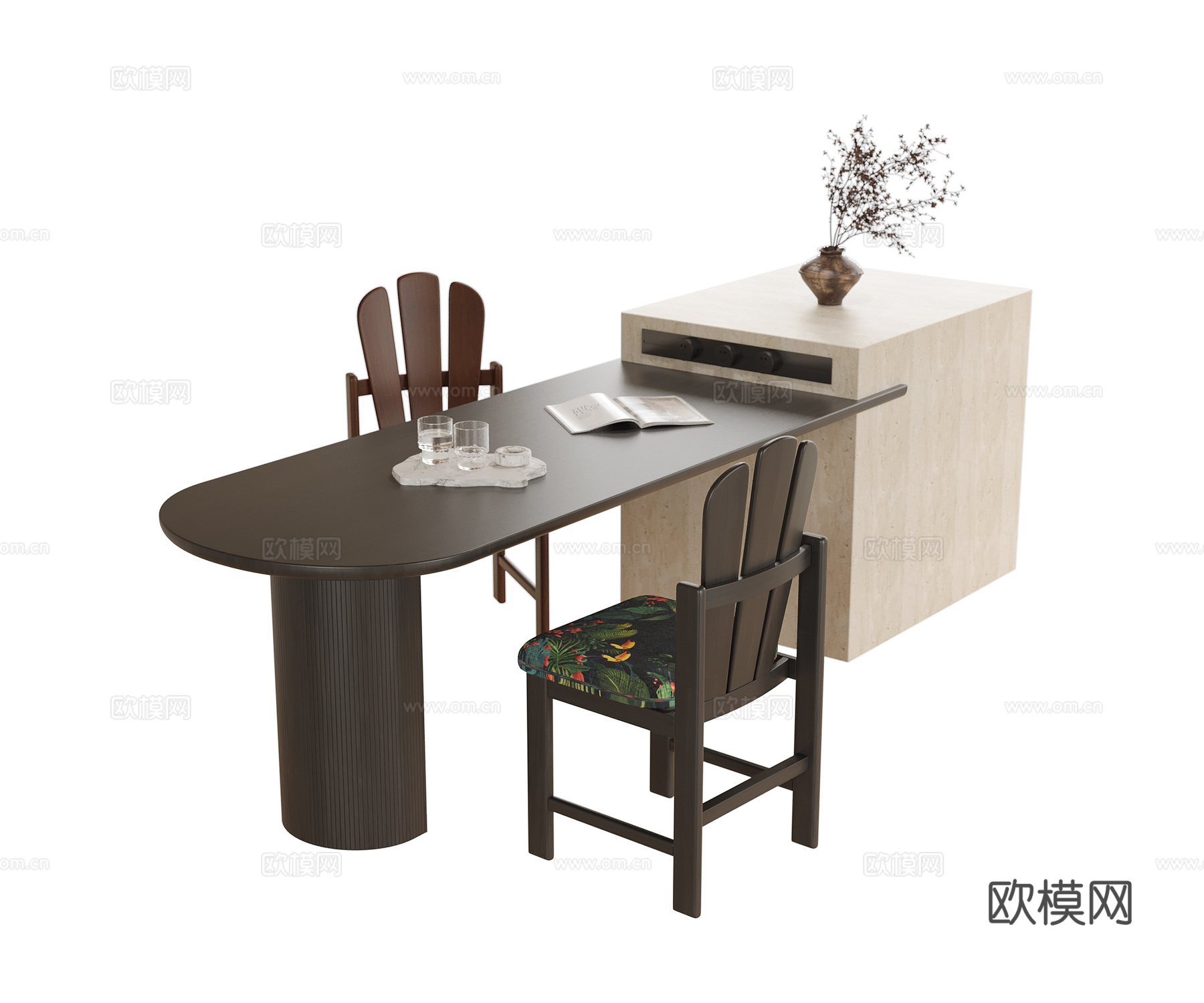 现代岛台餐桌椅su模型