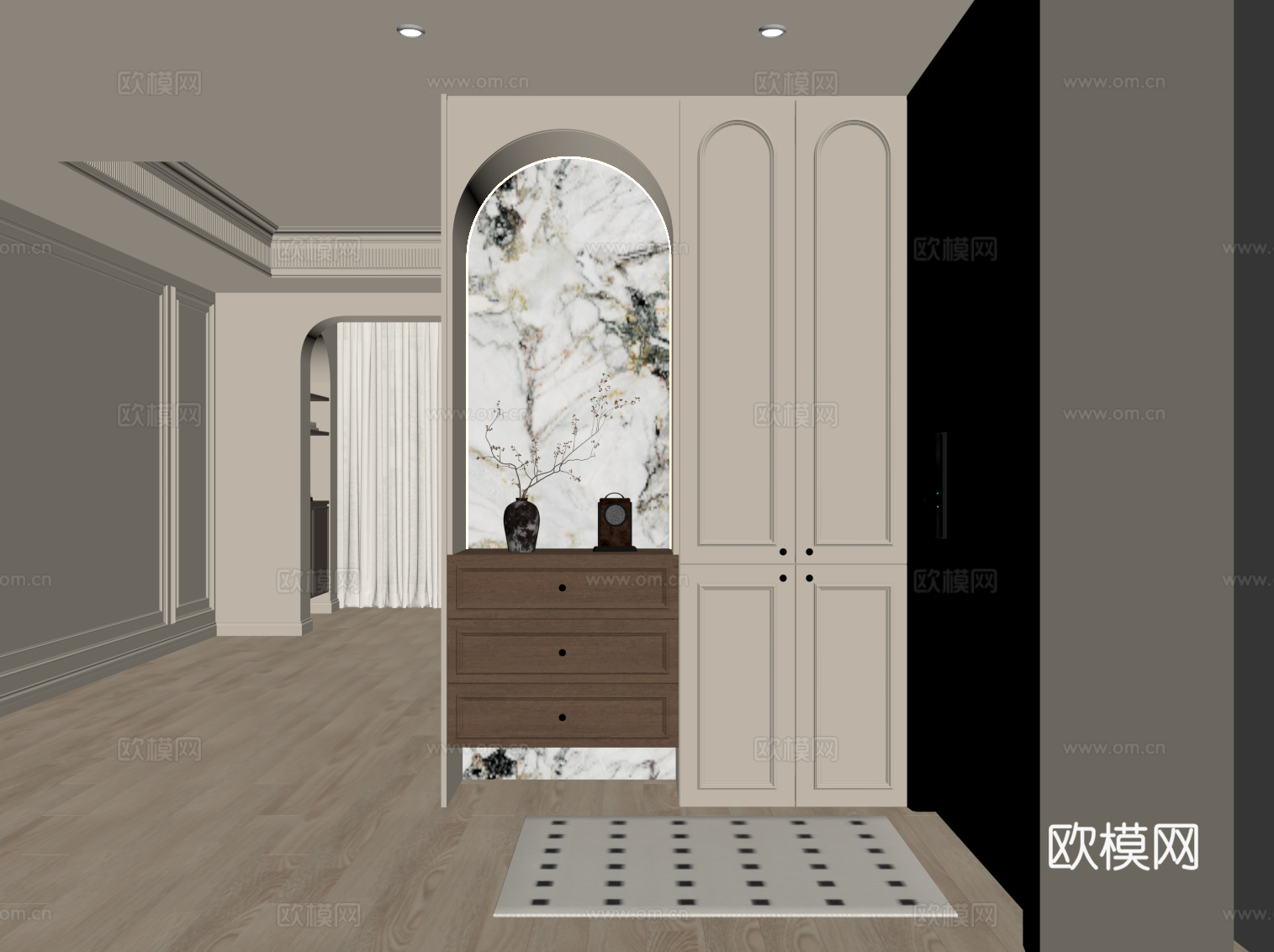 法式中古风鞋柜 入户鞋柜su模型