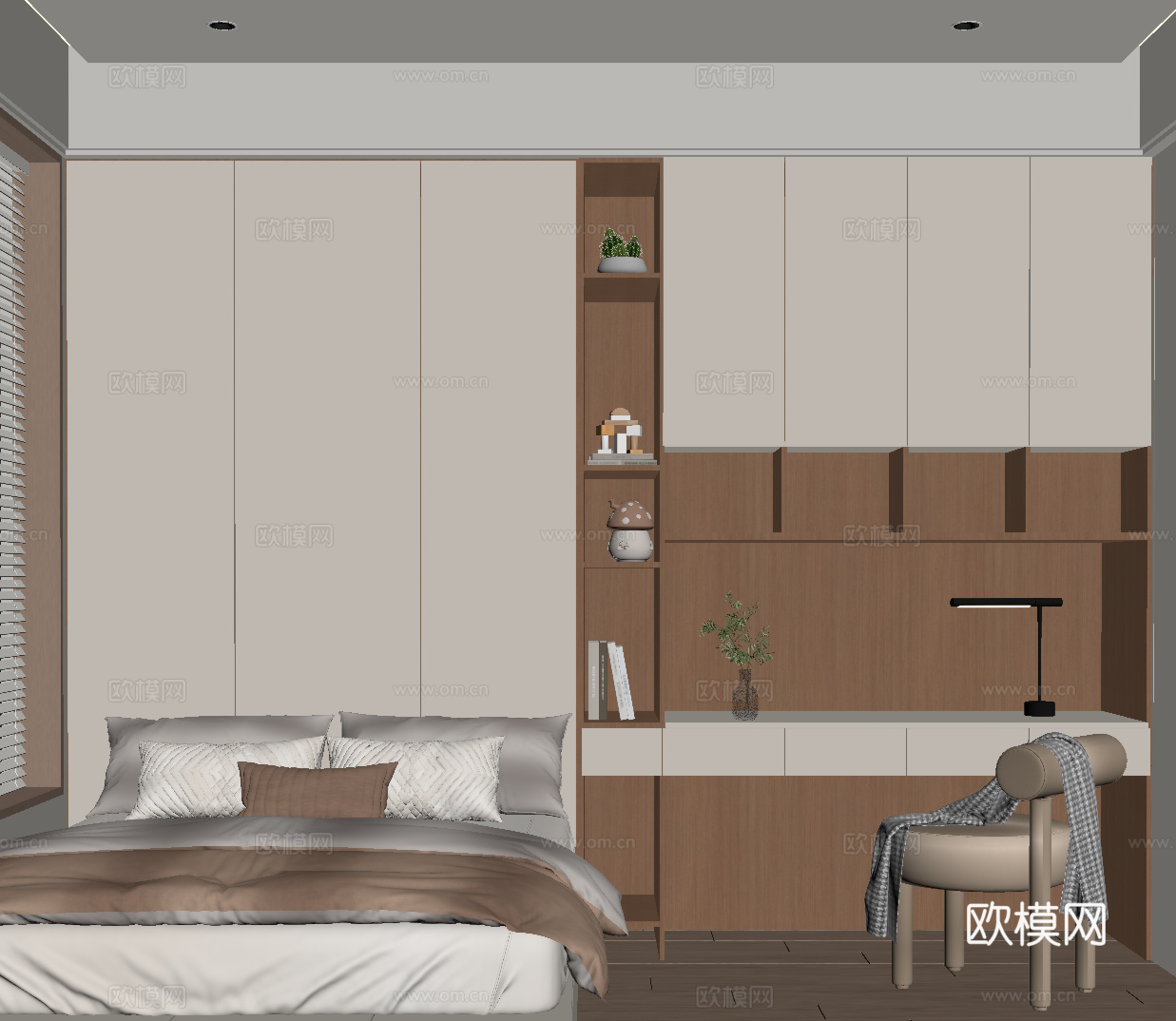 现代奶油榻榻米卧室su模型