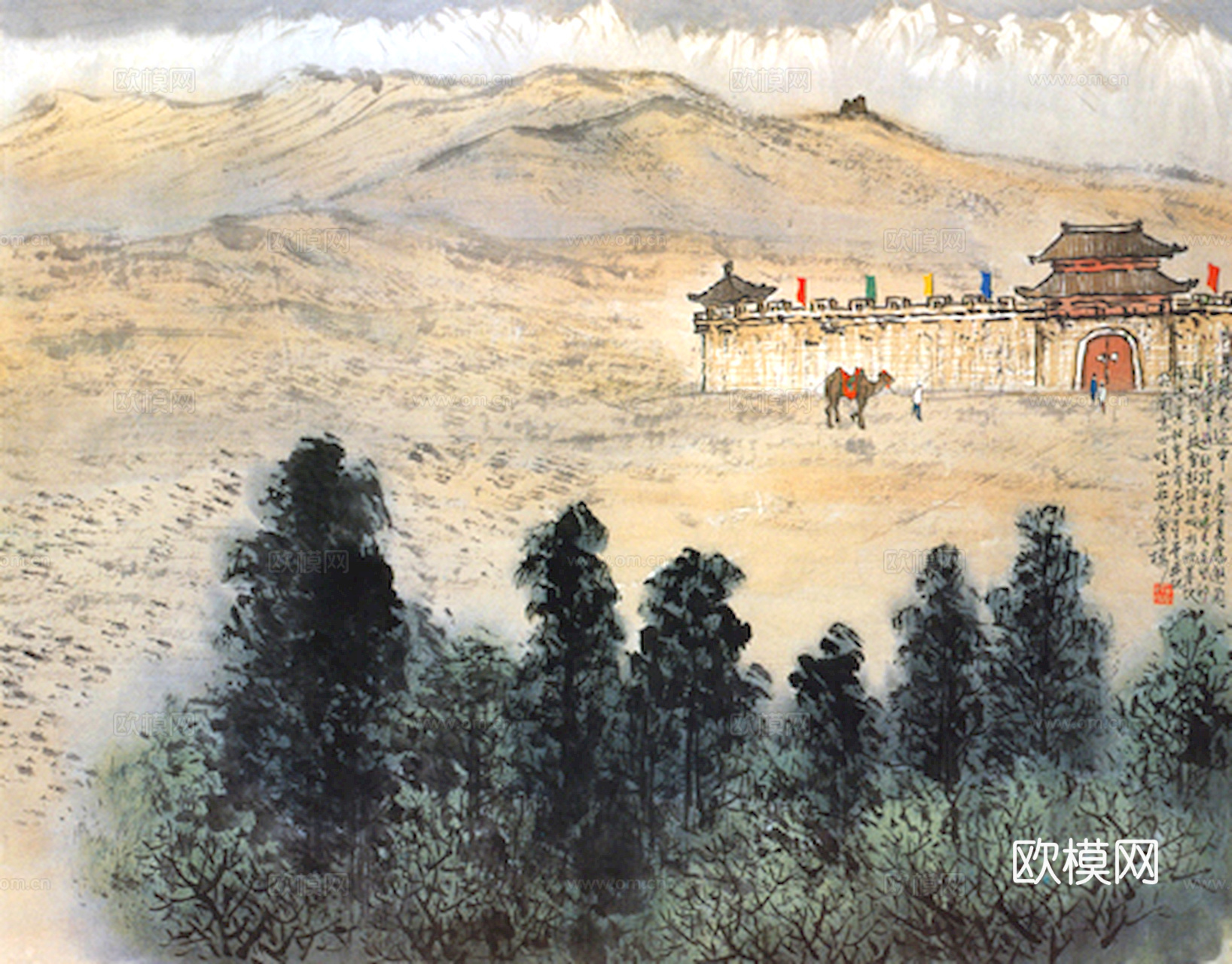 中式新中式挂画壁画字画山水花鸟背景墙壁纸装饰画抽象画油画下载