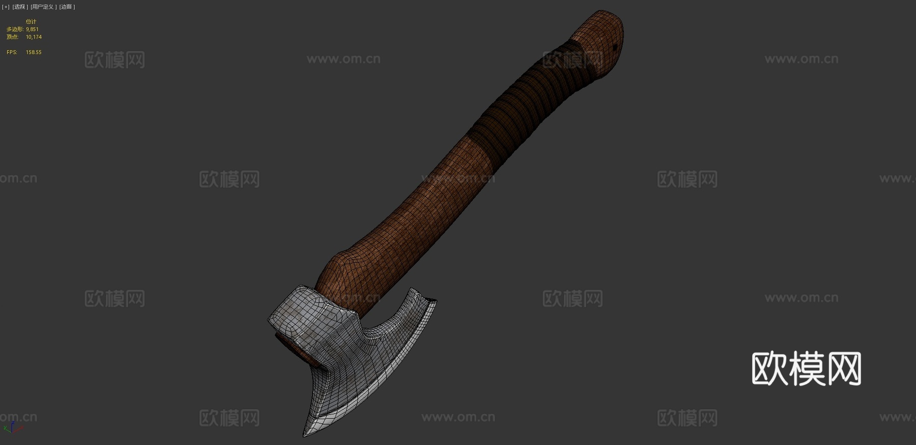 约翰尼曼手工狩猎斧游戏资产3d模型下载（渲染图4）