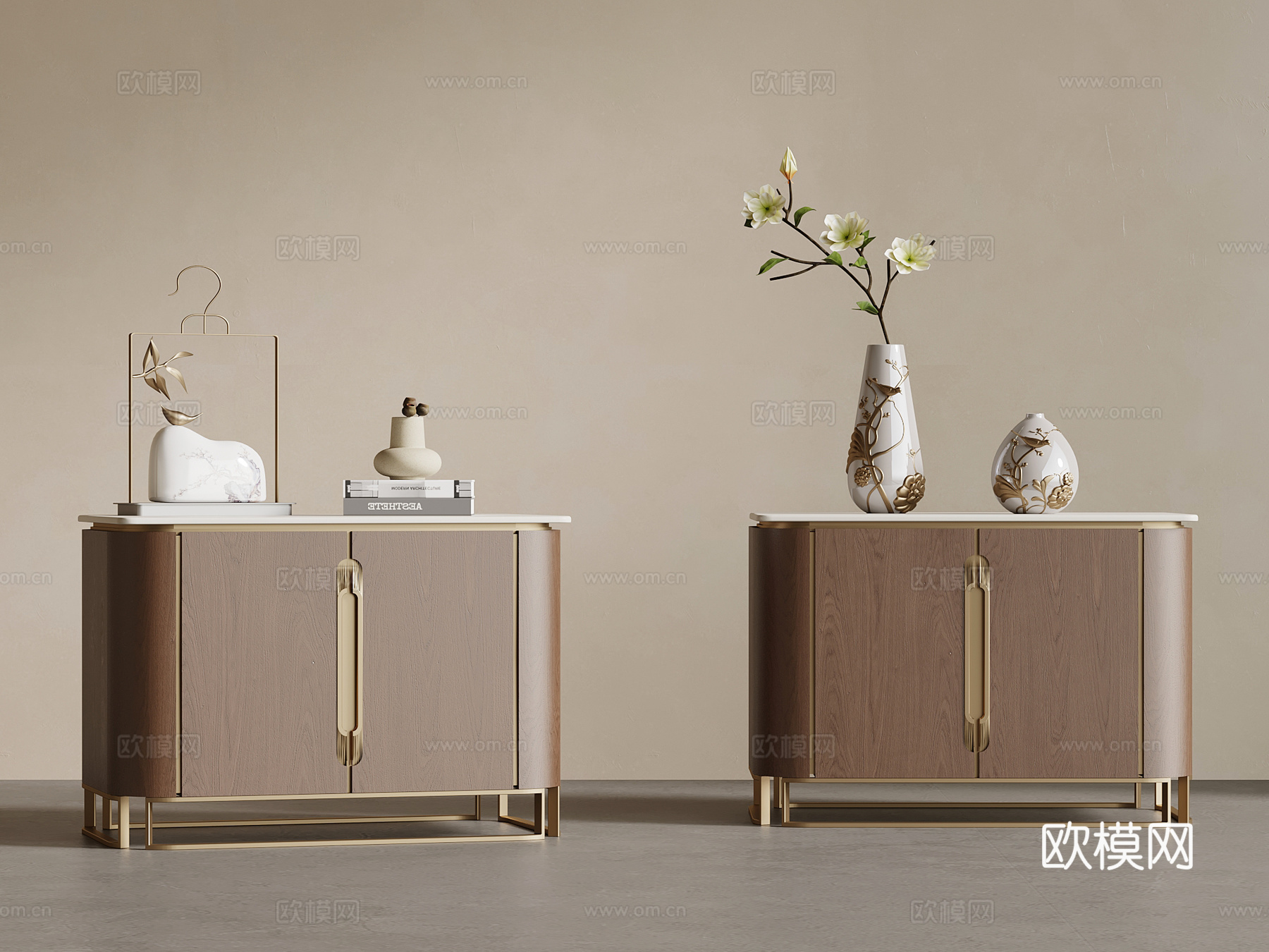 新中式床头柜 边柜su模型