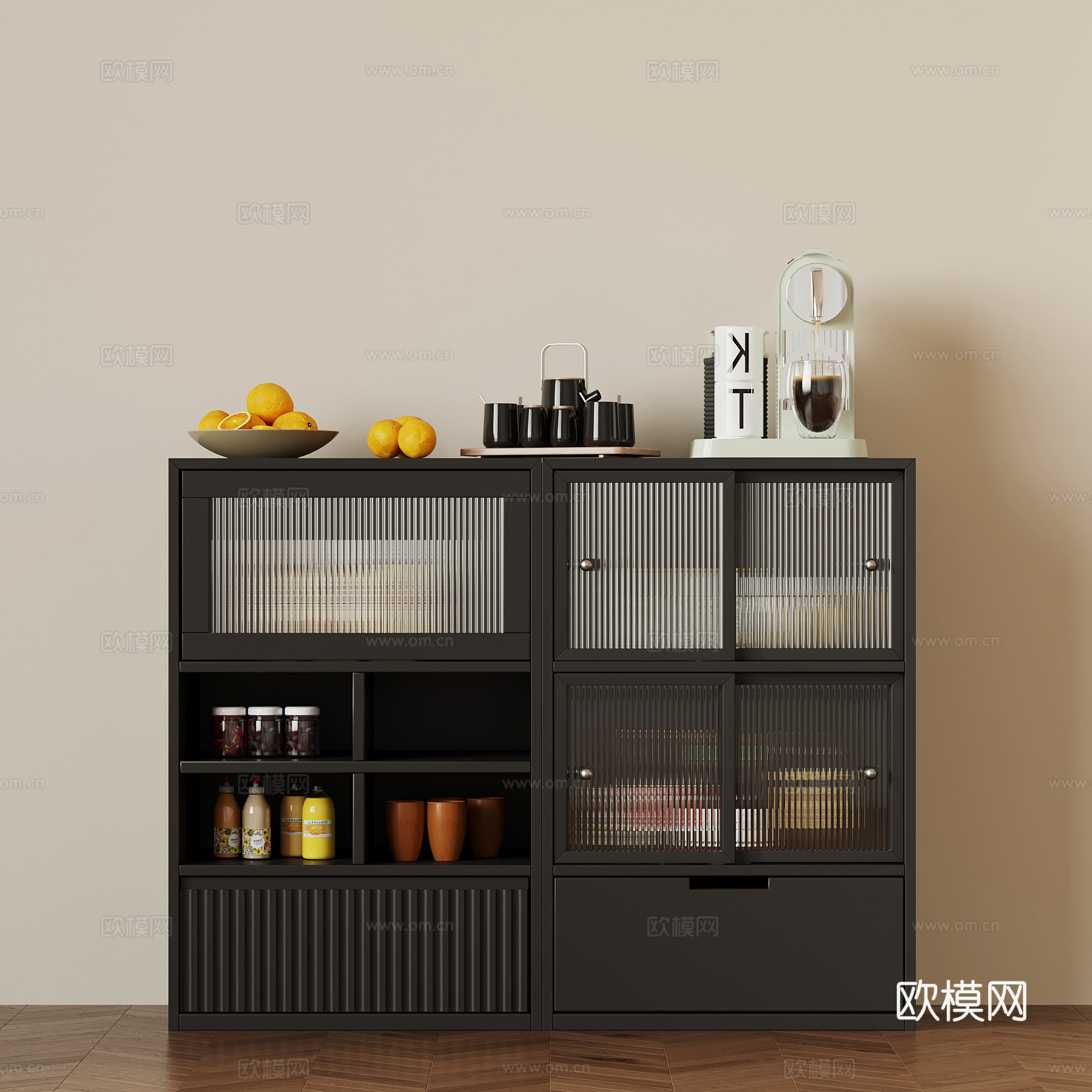 现代复古备餐柜 餐边柜su模型