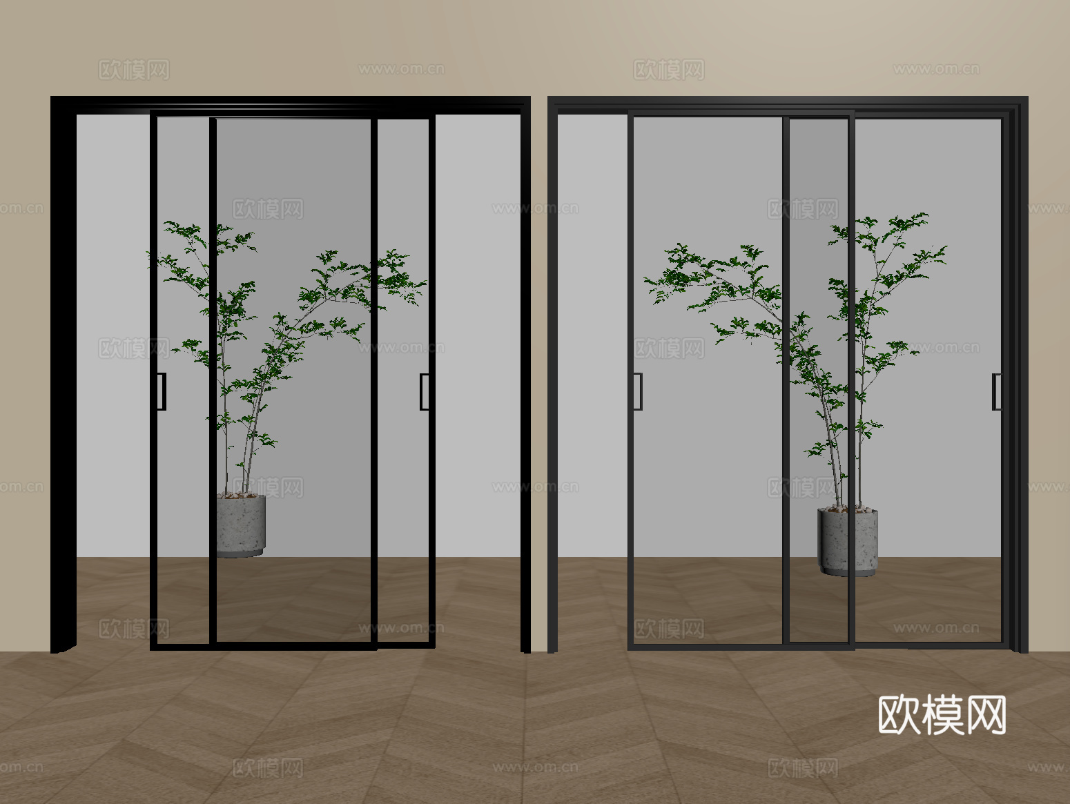 现代推拉门 阳台推拉门 厨房推拉门 玻璃推拉门su模型