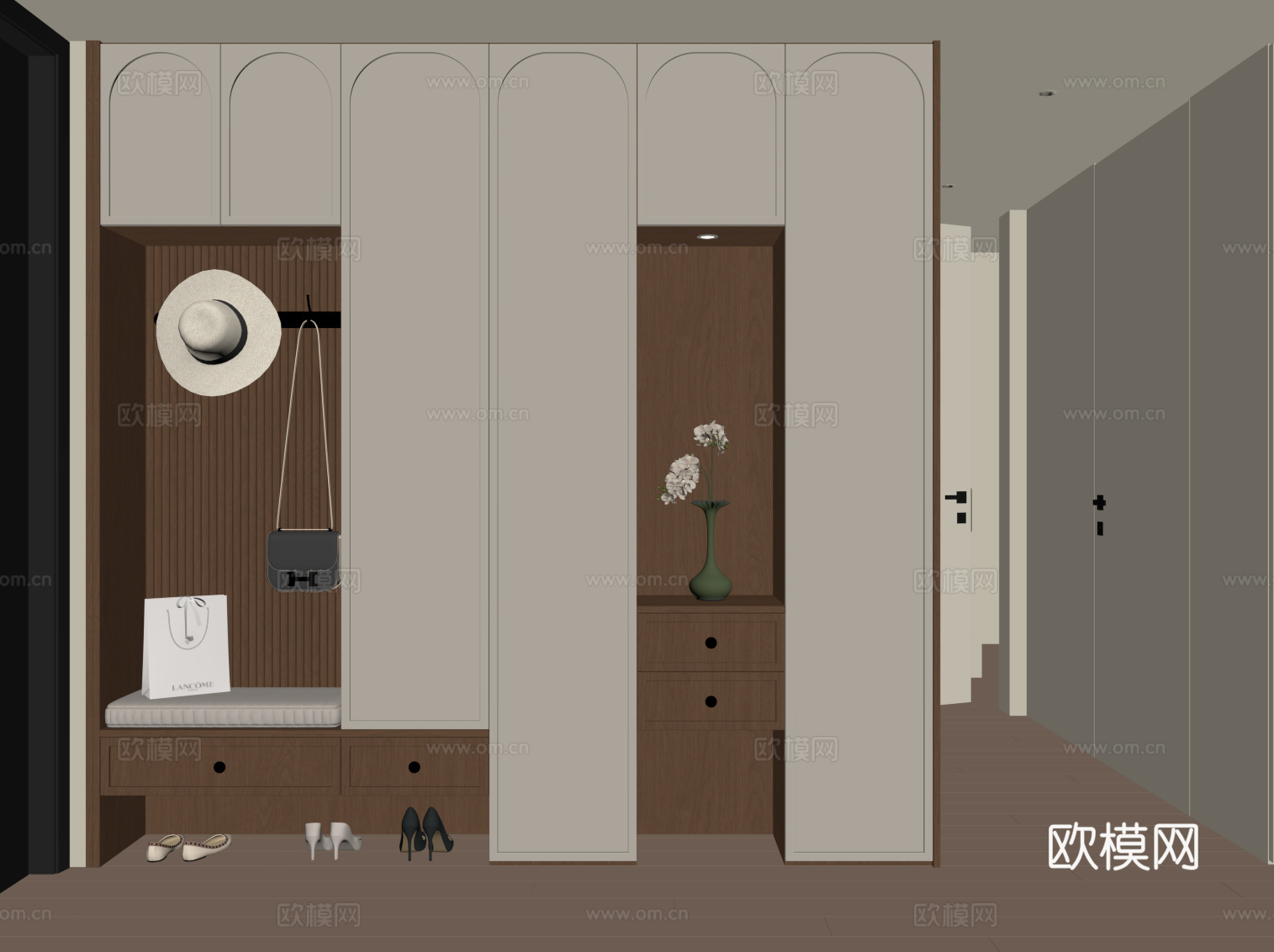 法式中古风鞋柜 入户鞋柜su模型下载（渲染图2）