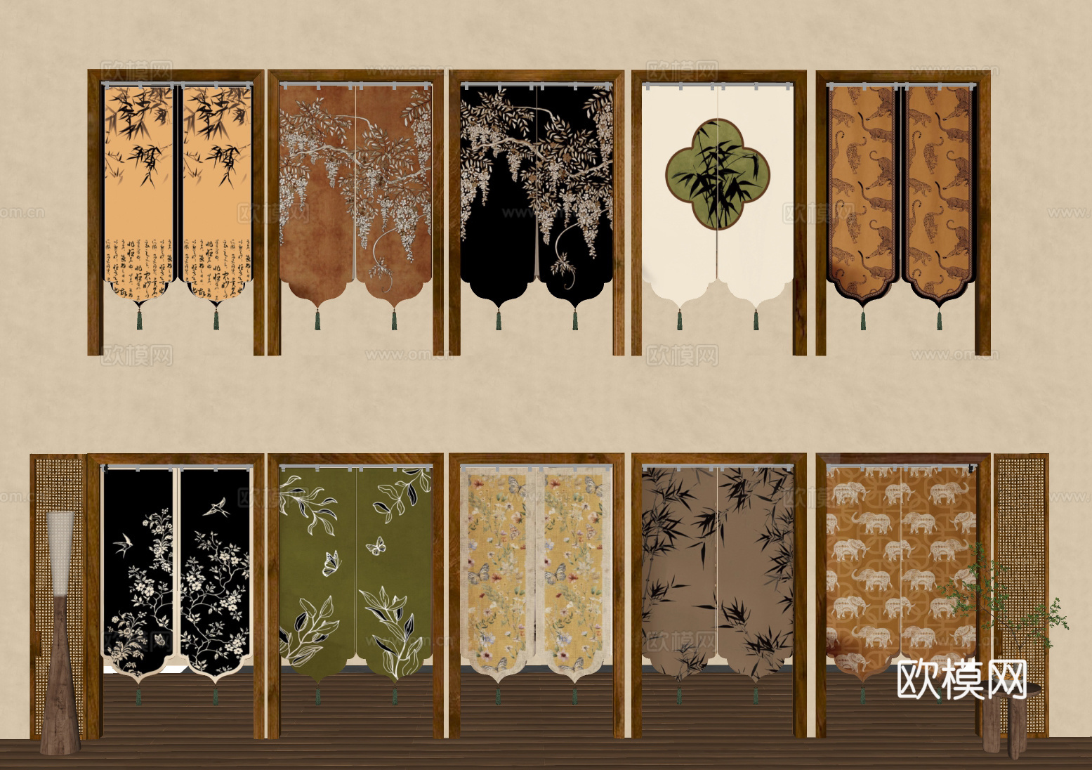 门帘 拉帘 厨房门帘 茶馆门帘 布帘su模型