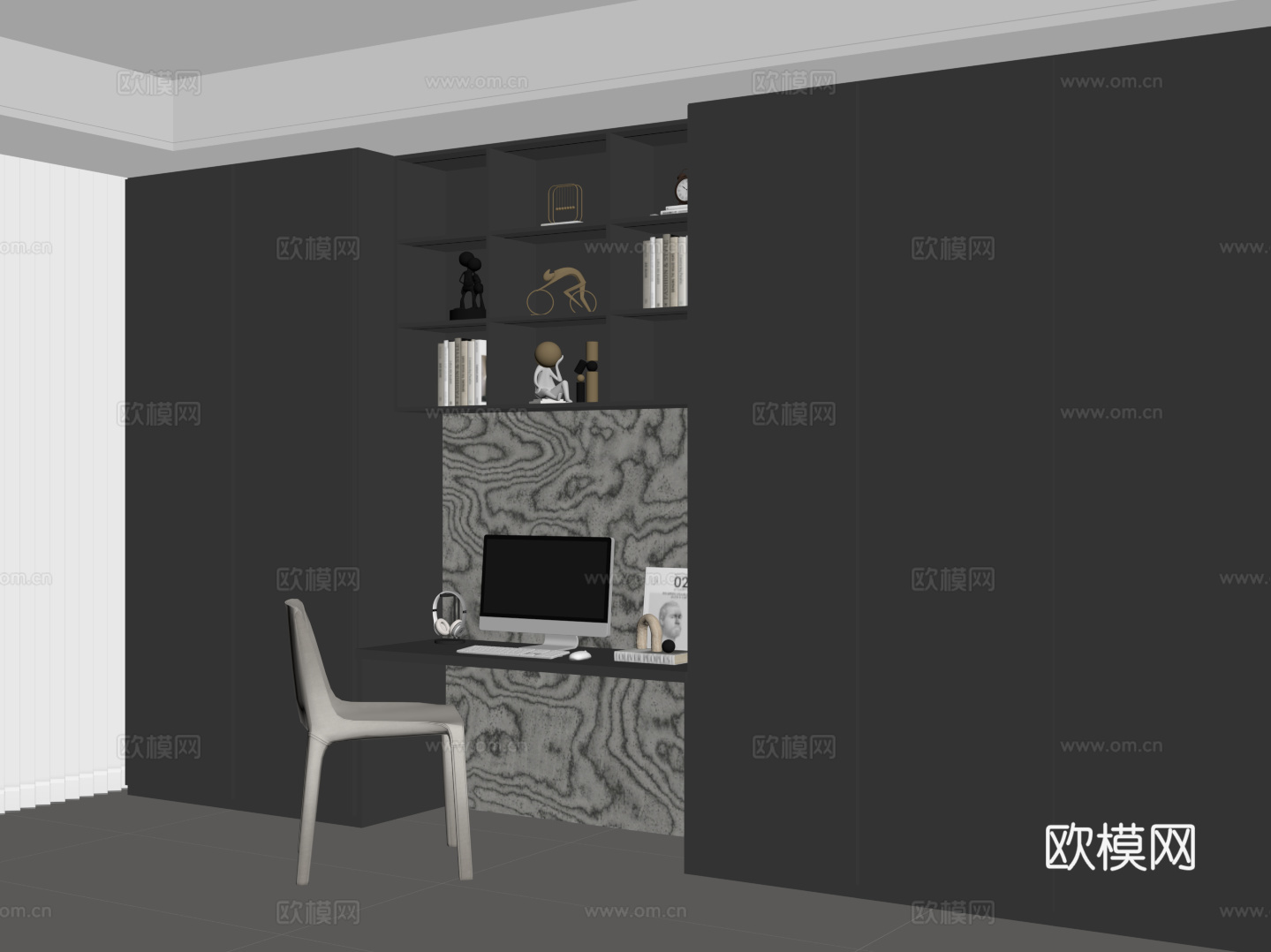 现代意式衣柜 书桌su模型