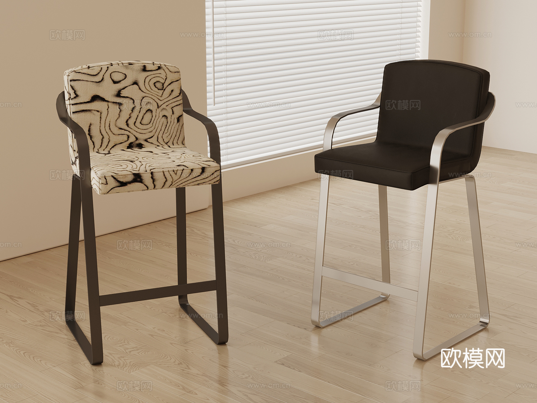 现代法式吧椅su模型