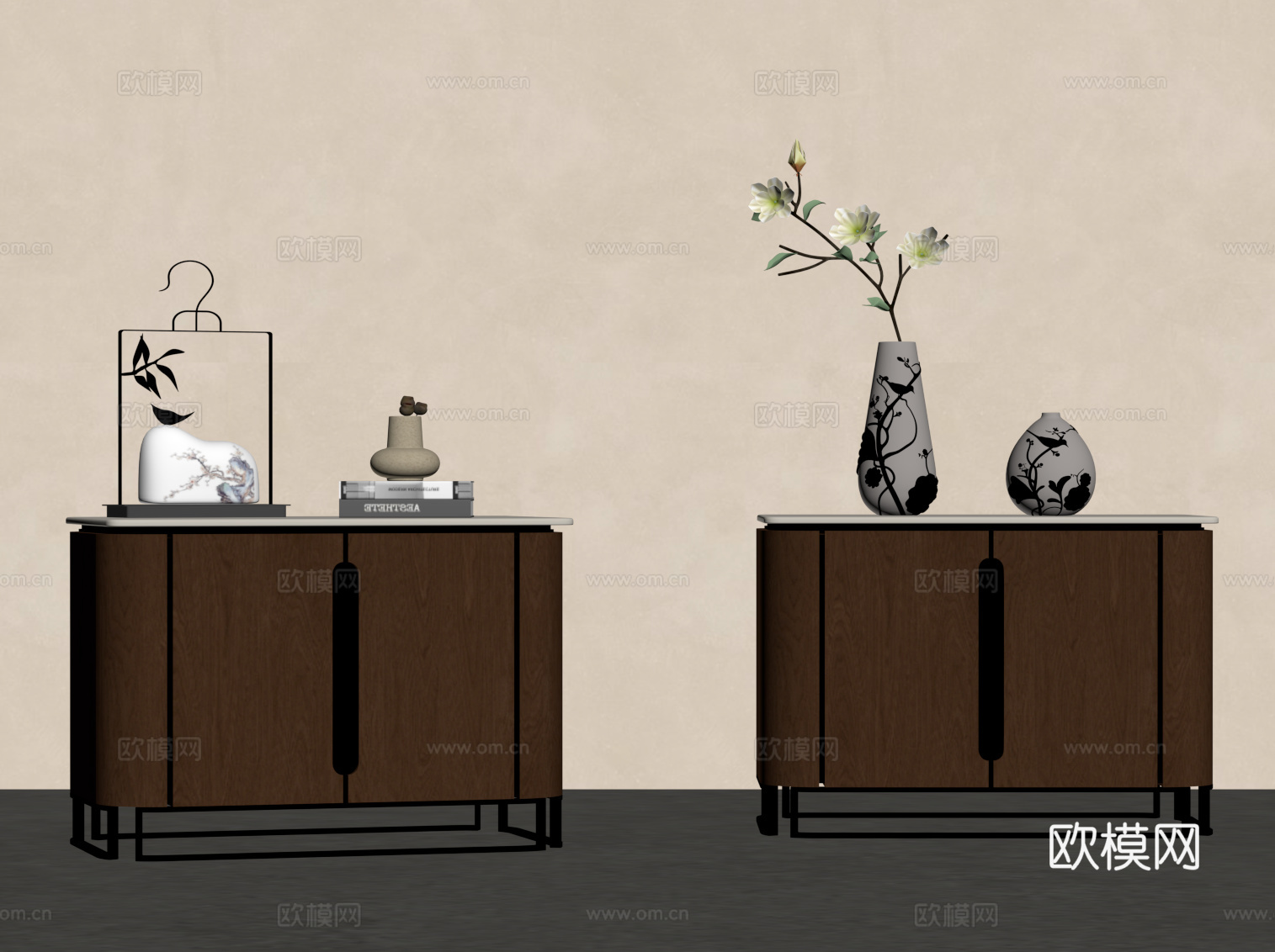 新中式床头柜 边柜su模型