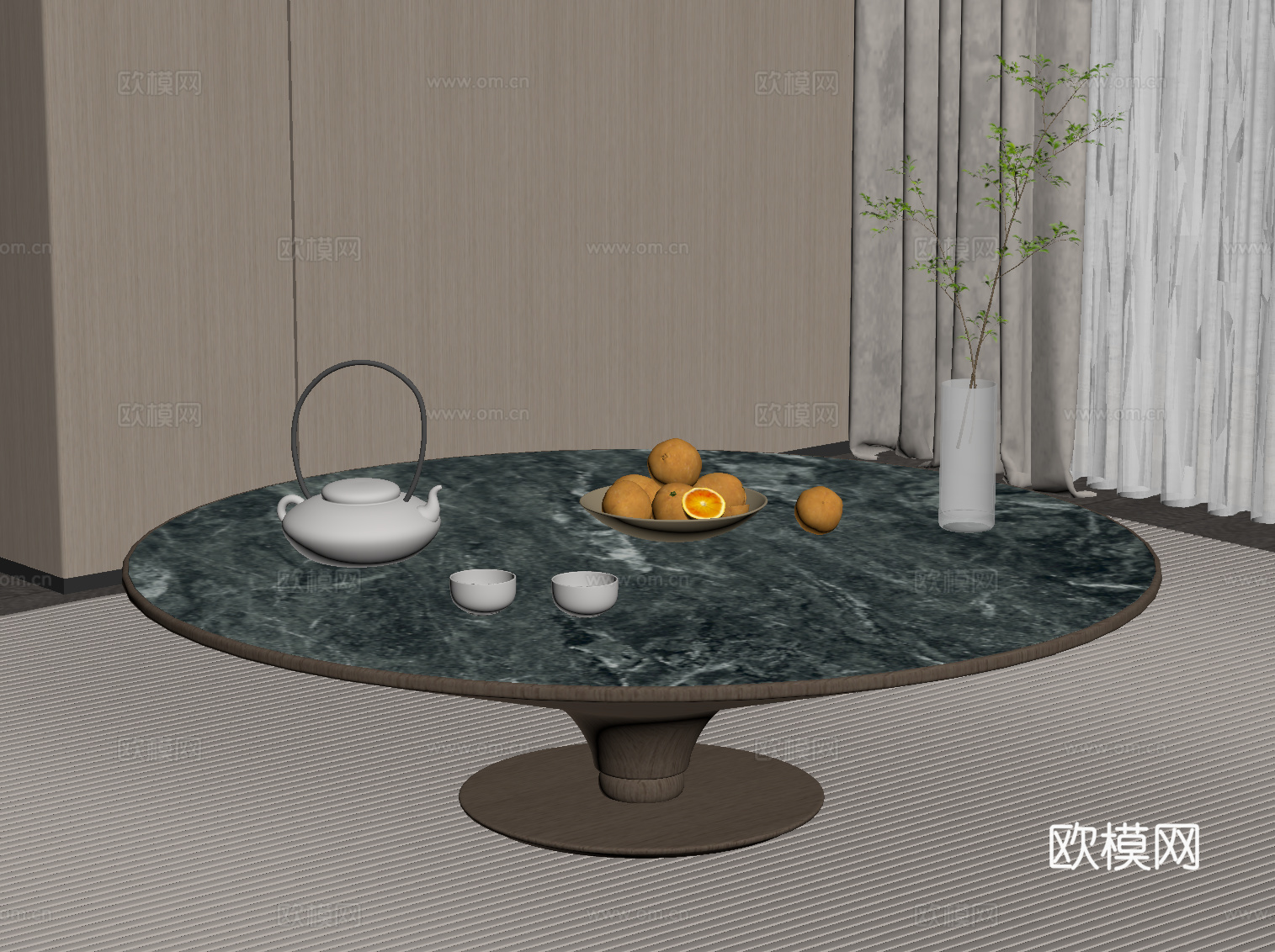 现代意式茶几 大理石茶几su模型