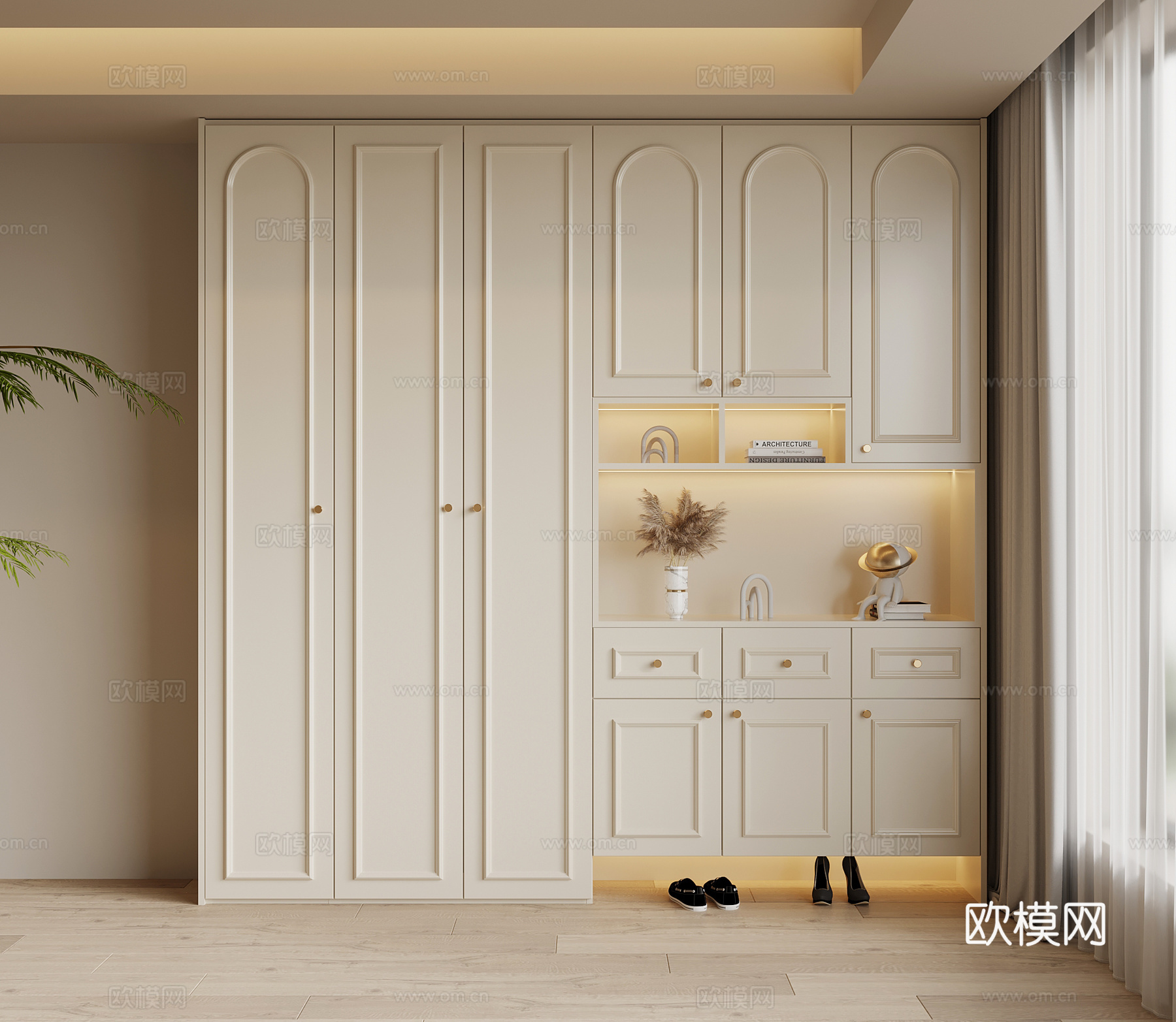 法式奶油风鞋柜 入户鞋柜su模型
