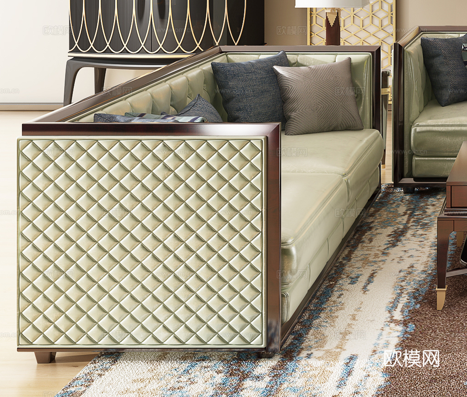 现代沙发茶几组合 挂画 橱柜 台灯 边几 摆件3d模型下载（渲染图3）