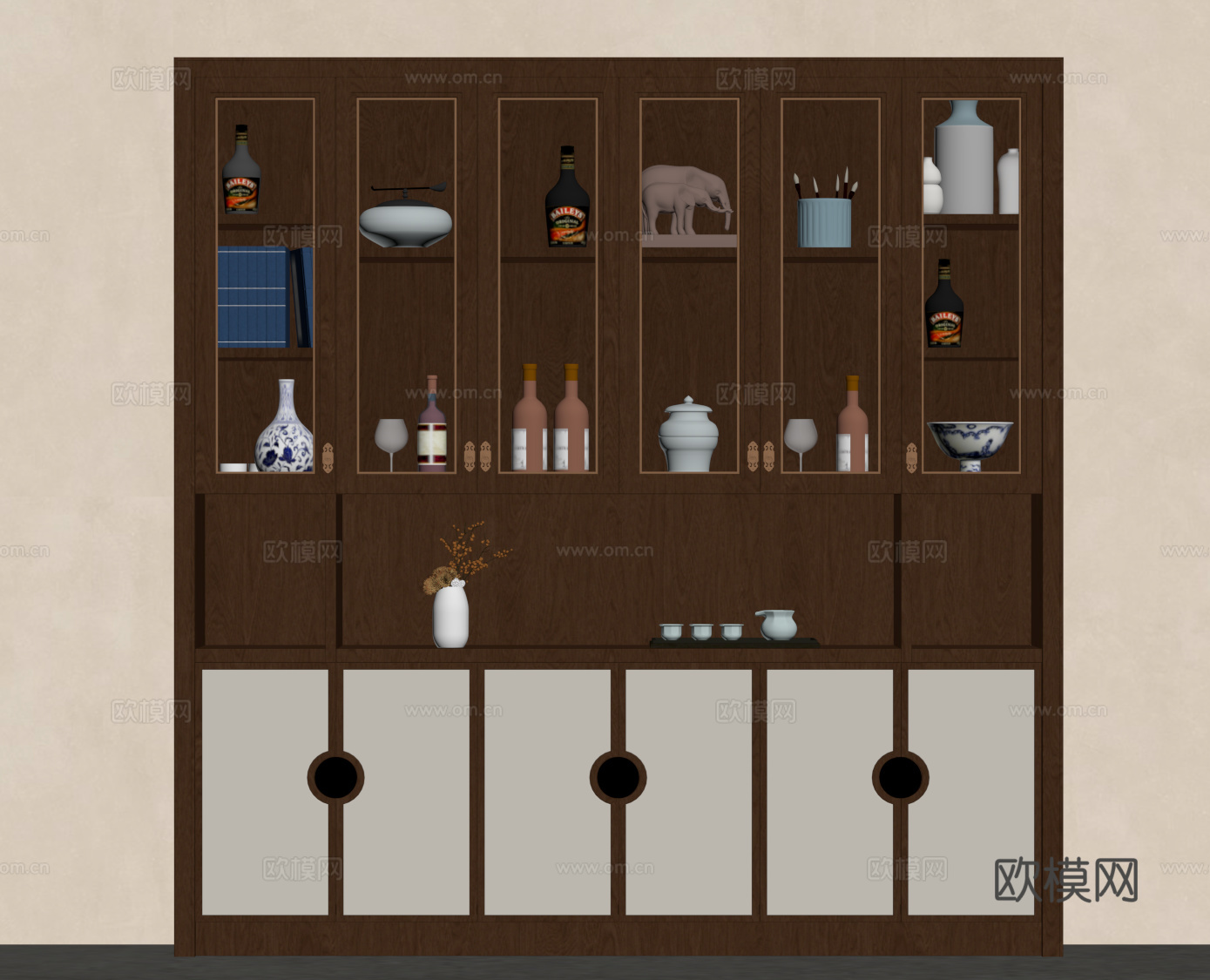 新中式酒柜 茶柜 餐边柜su模型