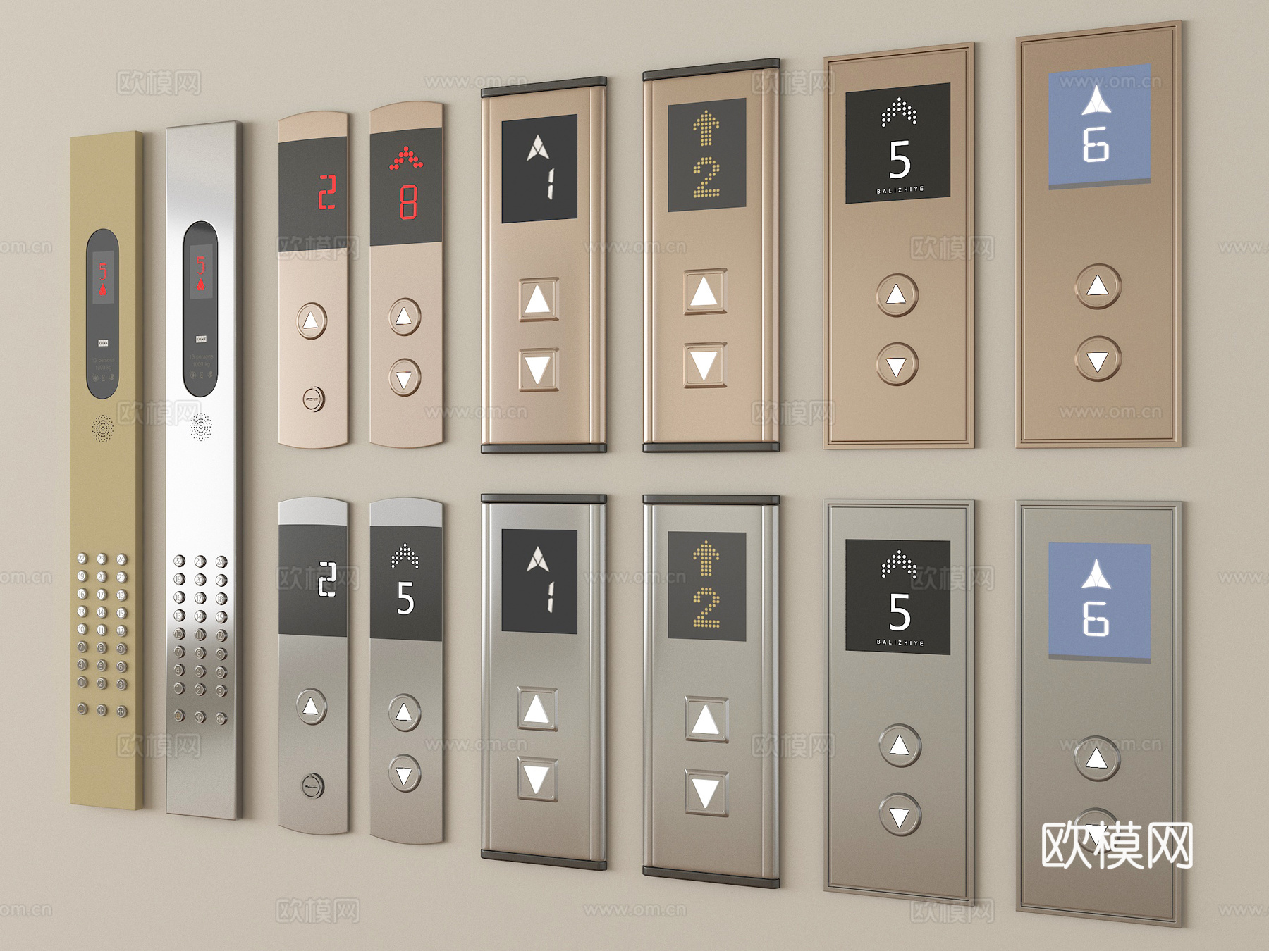 现代电梯开关 电梯按钮 按键 电梯显示器su模型