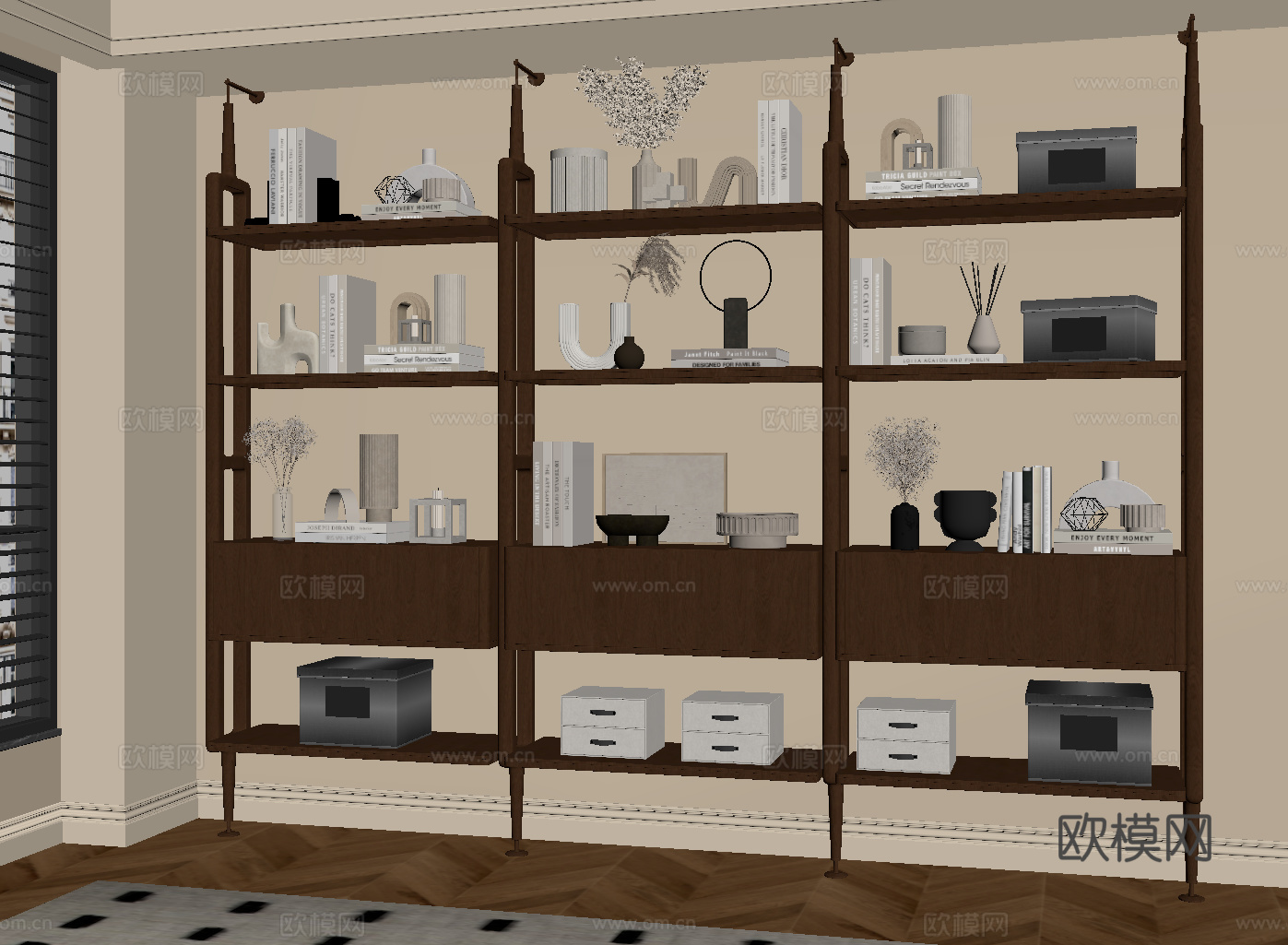 中古风书架su模型