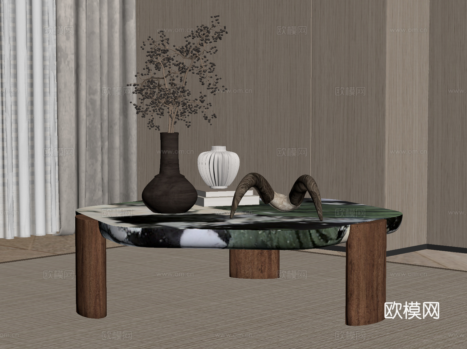 中古风茶几su模型