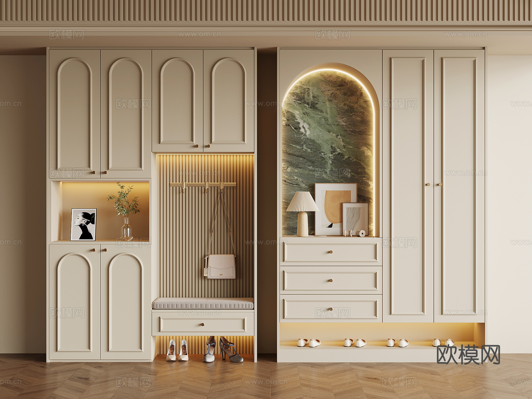法式奶油风鞋柜 入户鞋柜su模型
