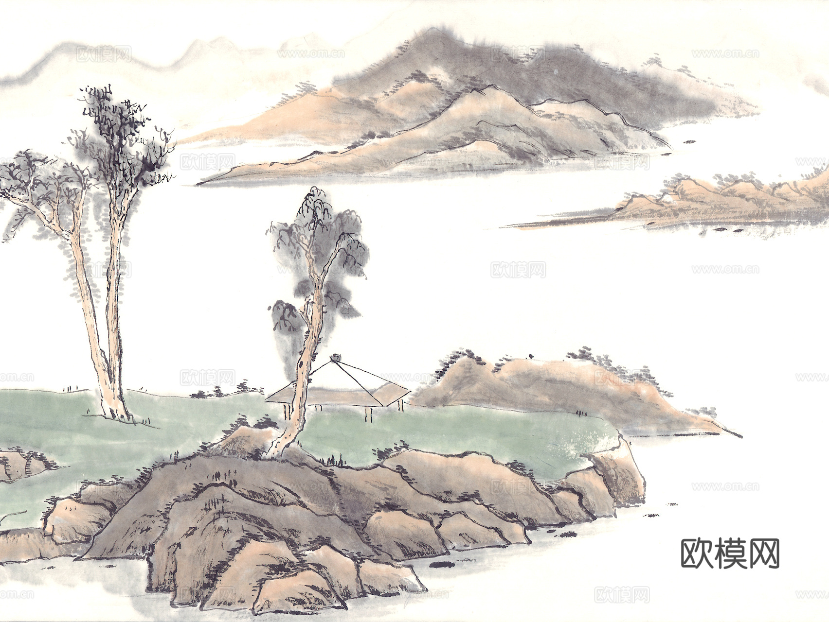 中式新中式挂画壁画字画山水花鸟背景墙壁纸装饰画抽象画油画下载