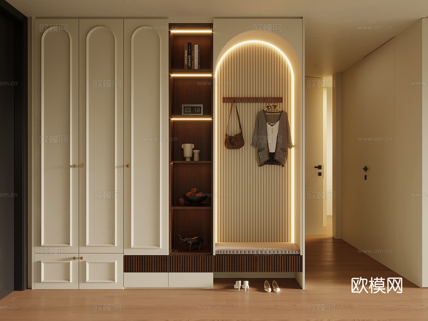 法式中古风鞋柜 入户鞋柜su模型下载（渲染图1）