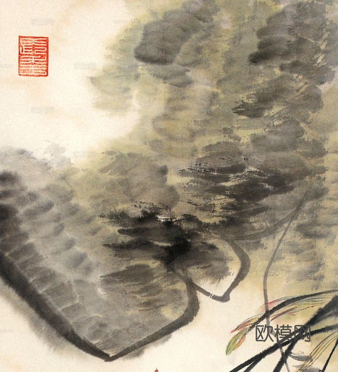 中式新中式挂画壁画字画山水花鸟背景墙壁纸装饰画抽象画油画