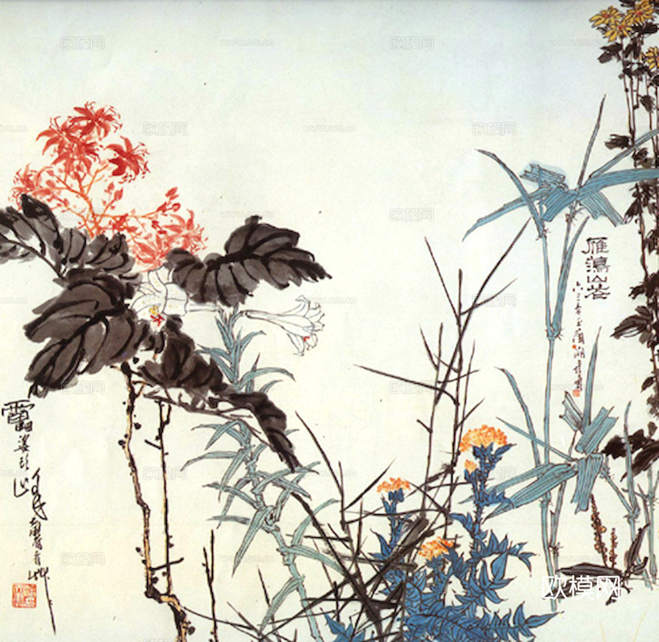 中式新中式挂画壁画字画山水花鸟背景墙壁纸装饰画抽象画油画下载