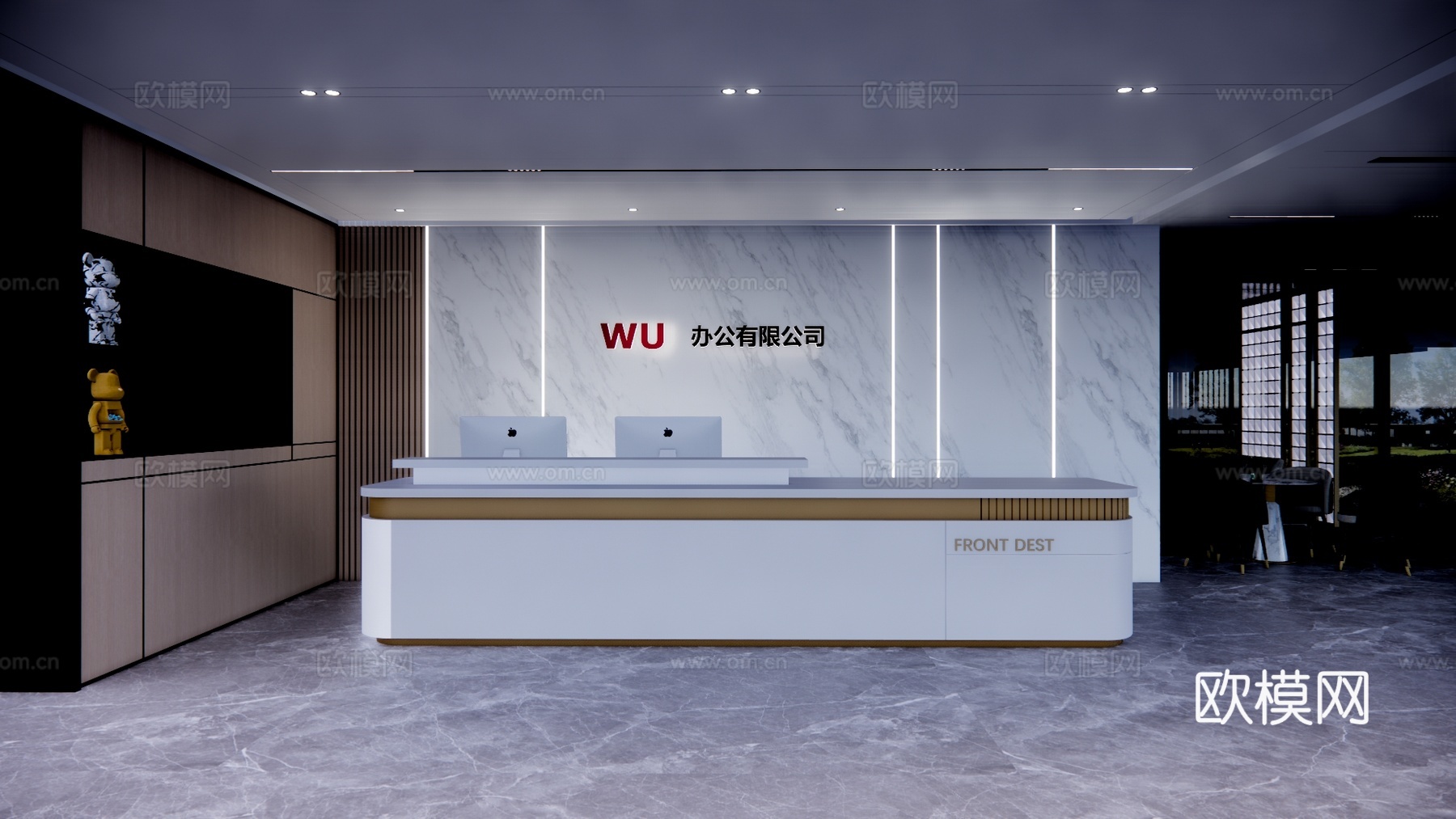 展厅 办公室 电脑 前台接待 工位su模型