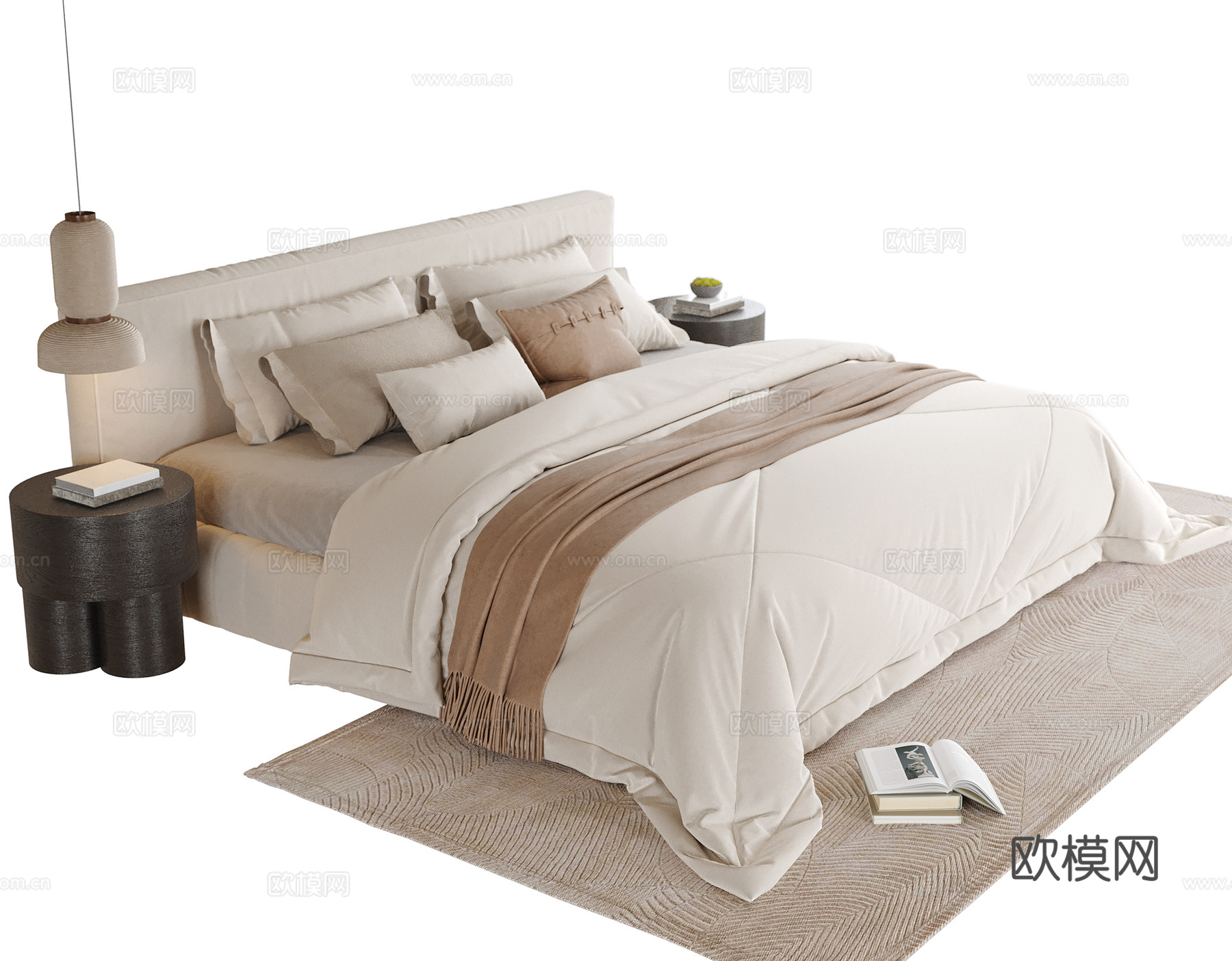 现代双人床su模型
