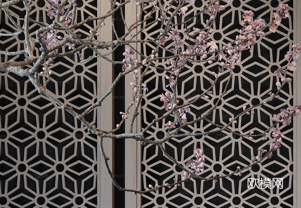 禅意中式沙发 茶几 装饰品3d模型下载（渲染图2）