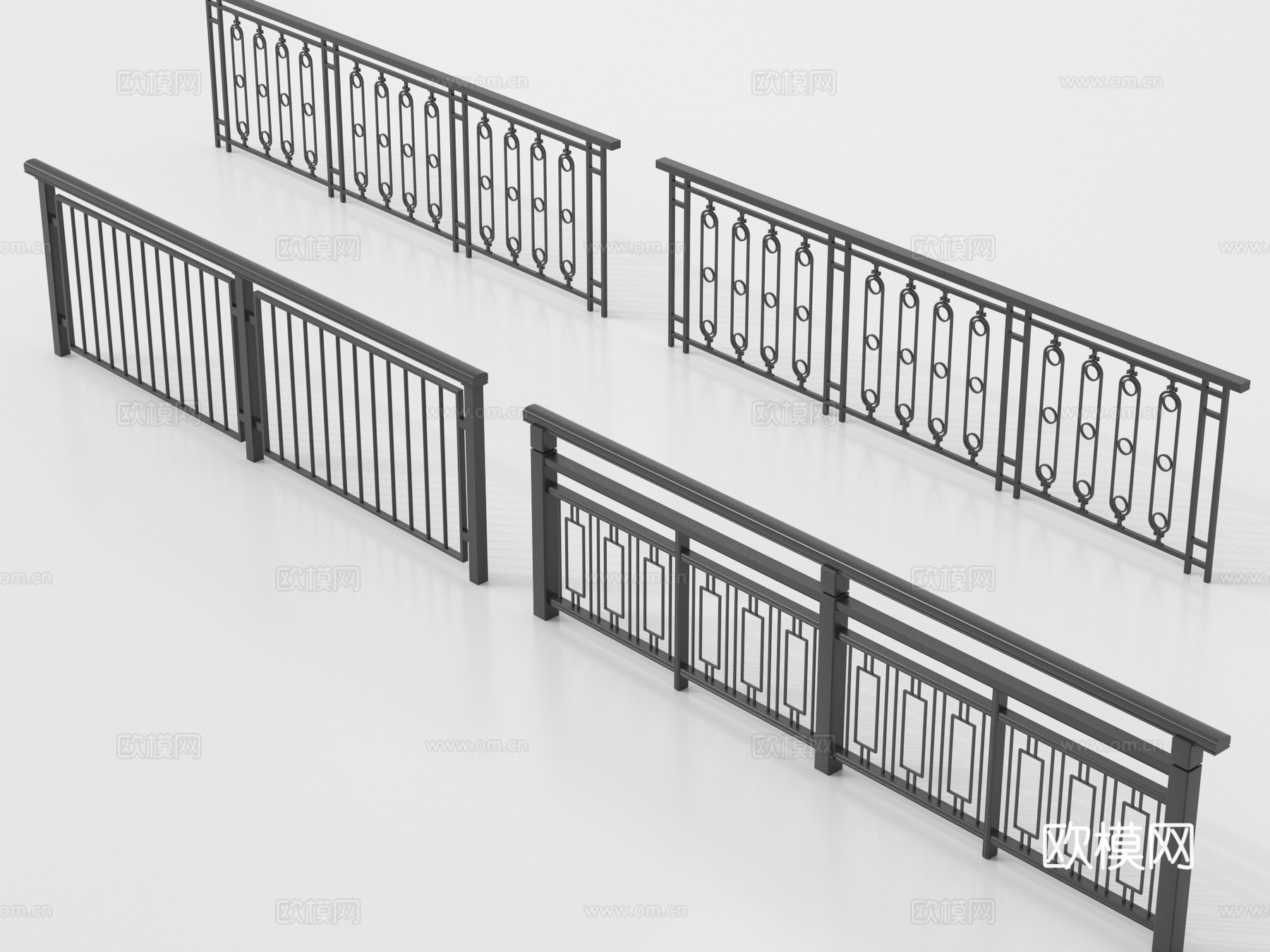 现代铁艺栏杆 护栏 围栏 防护栏 栏杆su模型