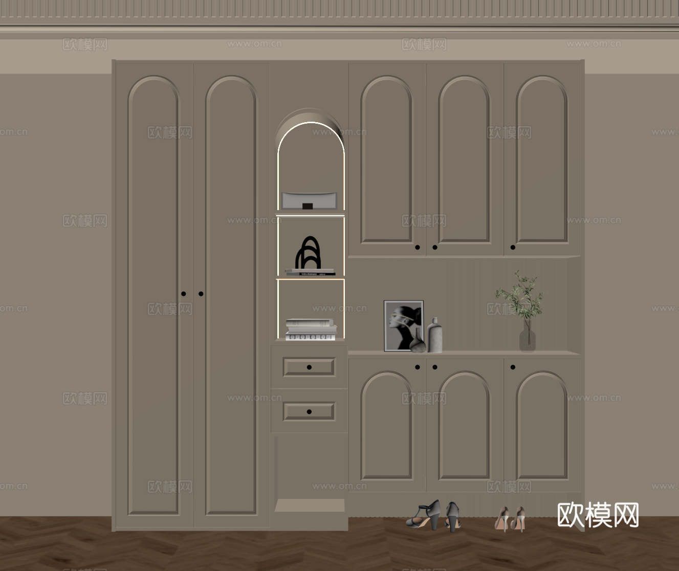 法式奶油风鞋柜 入户鞋柜su模型