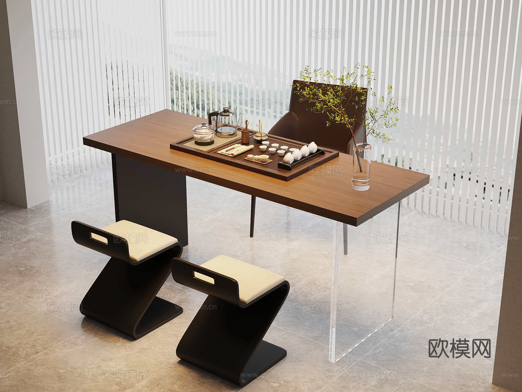 现代意式茶桌椅su模型