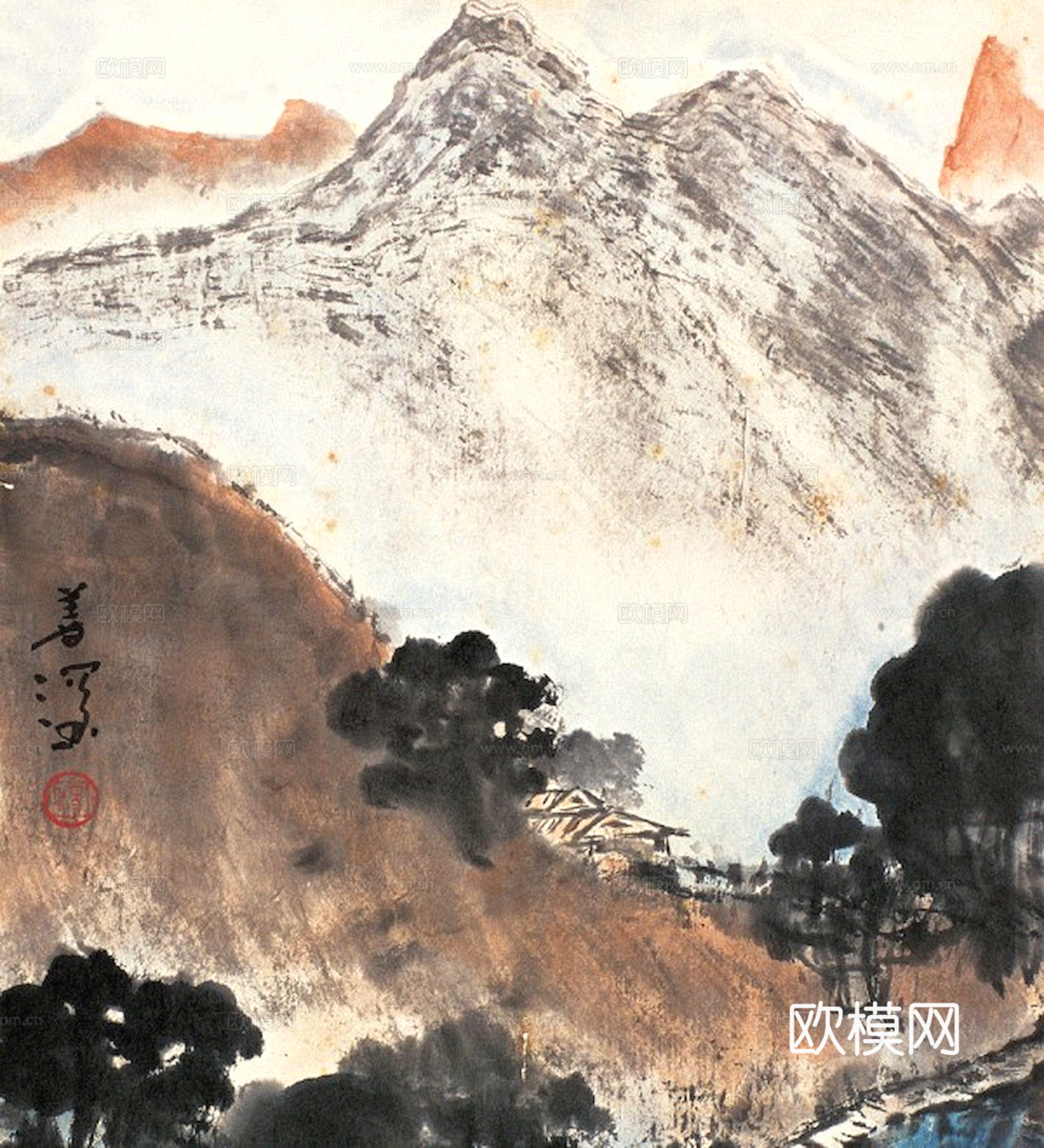 中式新中式挂画壁画字画山水花鸟背景墙壁纸装饰画抽象画油画下载
