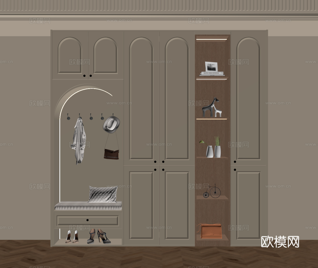 法式奶油风鞋柜 入户鞋柜su模型