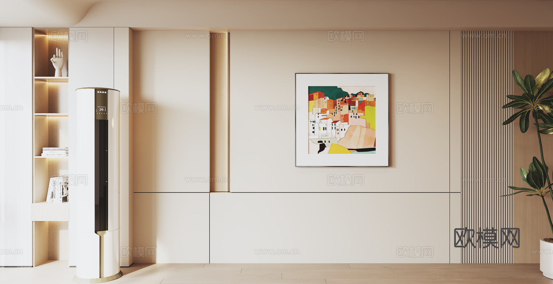 奶油现代风沙发背景墙su模型