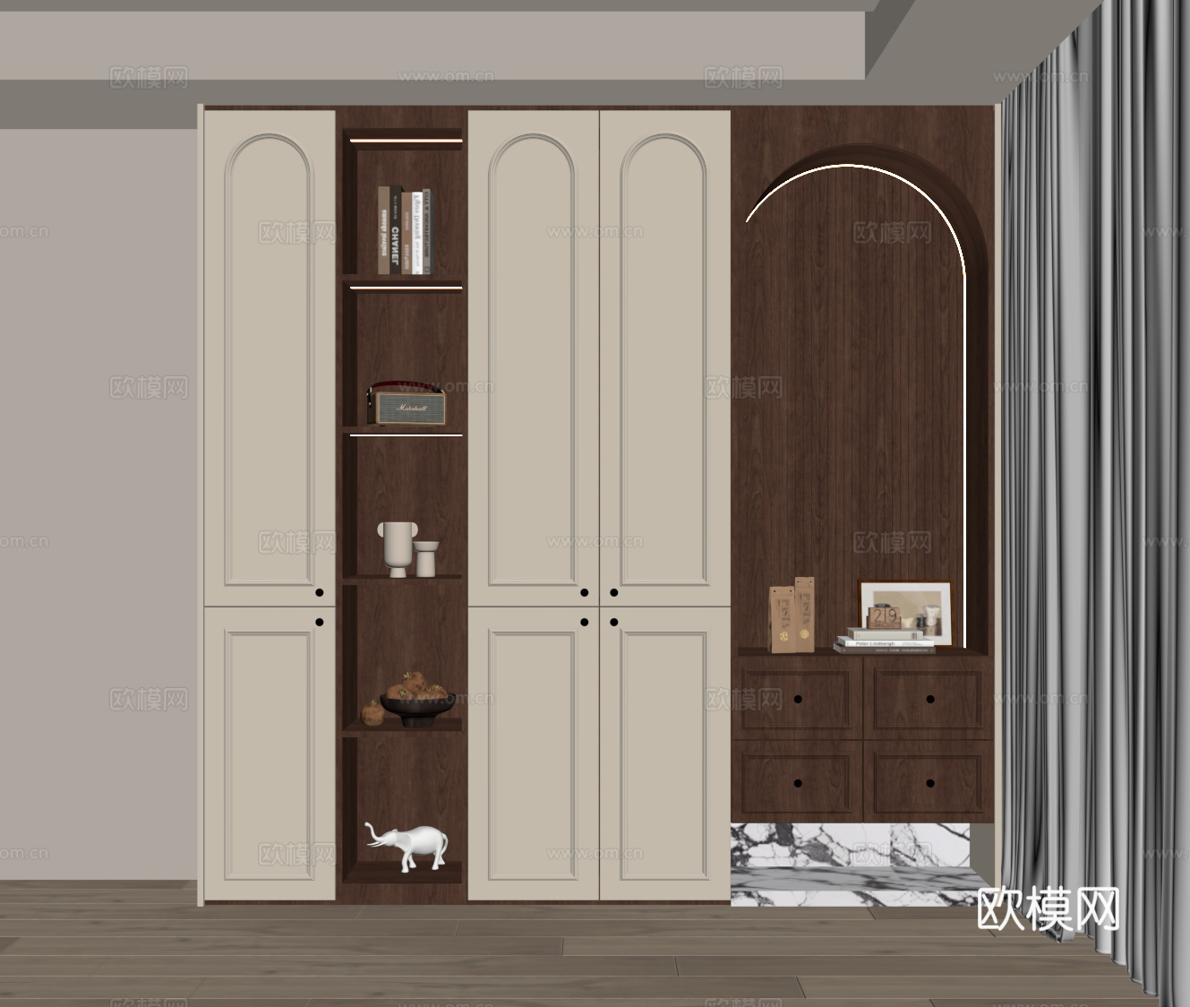 法式中古风鞋柜 入户鞋柜su模型