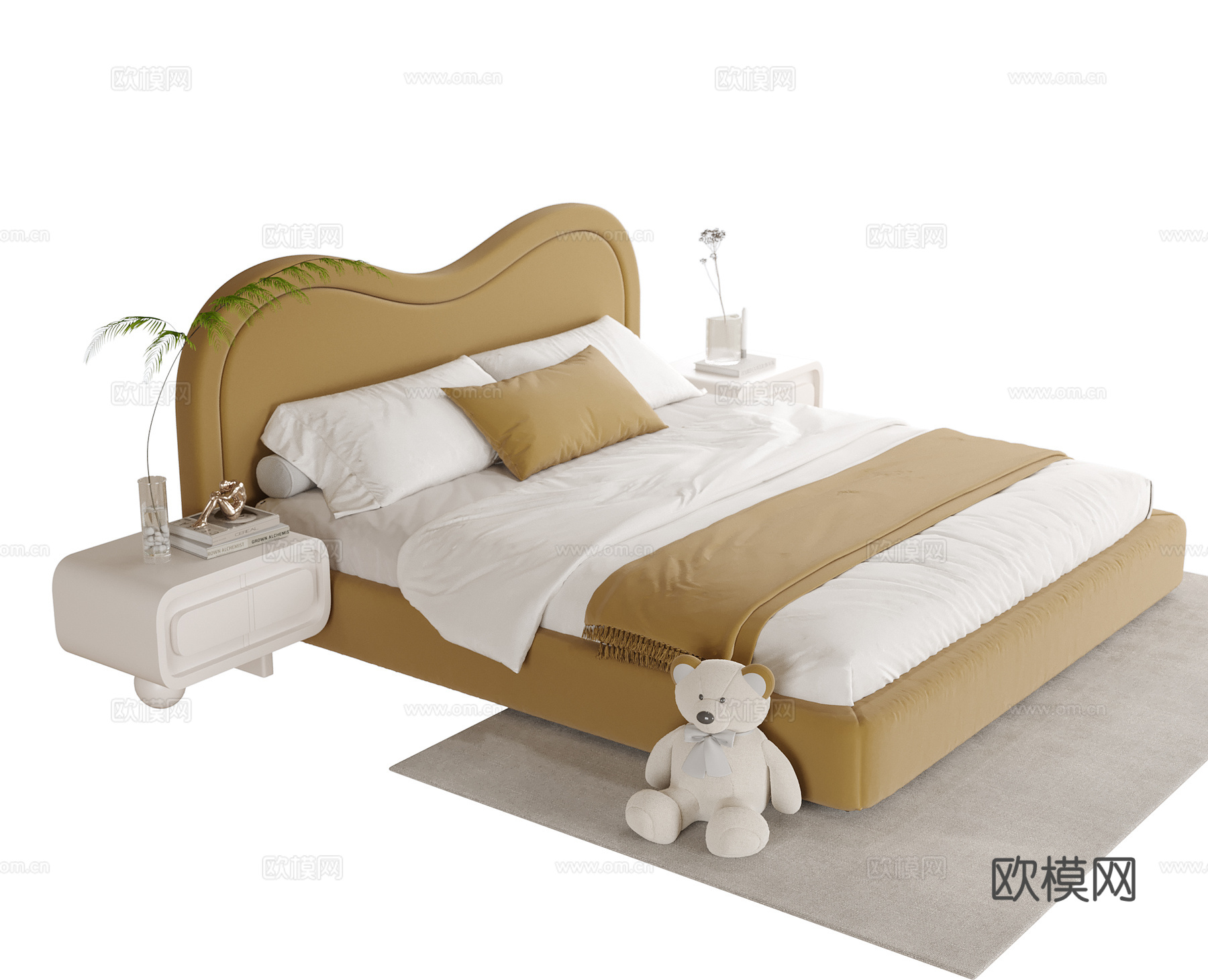 现代儿童床 儿童床头柜su模型