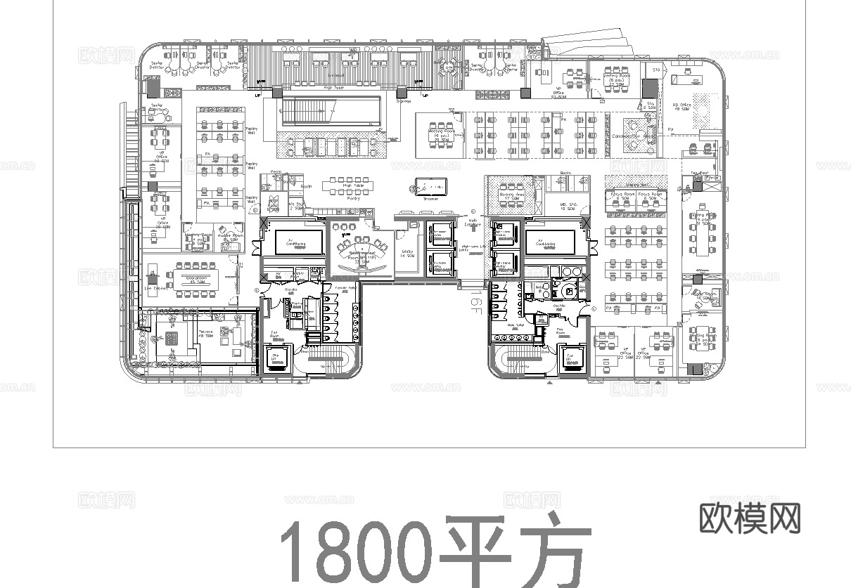 32套办公室 最新平面施工图合集cad施工图cad施工图下载（渲染图3）