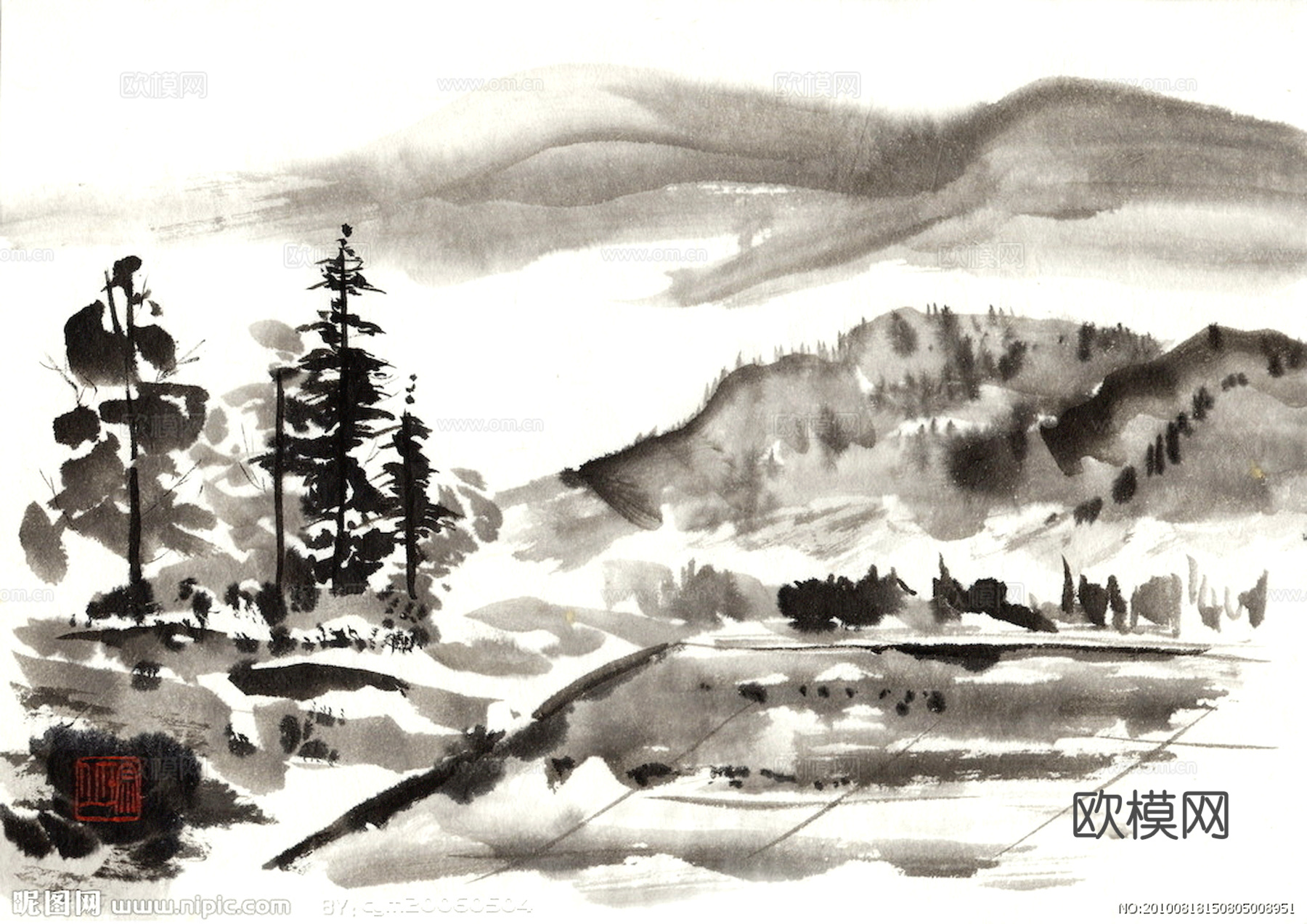 中式新中式挂画壁画字画山水花鸟背景墙壁纸装饰画抽象画油画下载