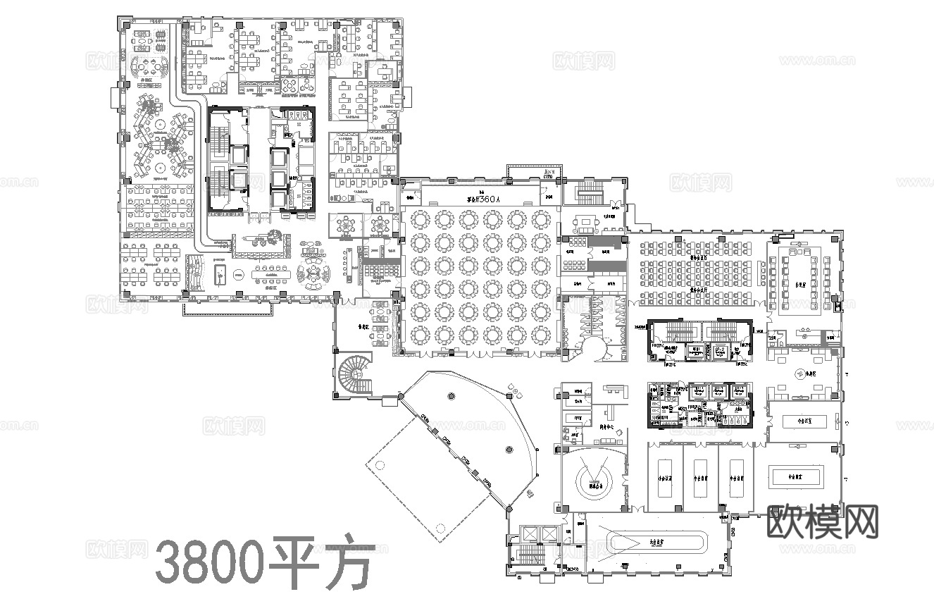 32套办公室 最新平面施工图合集cad施工图cad施工图下载（渲染图6）