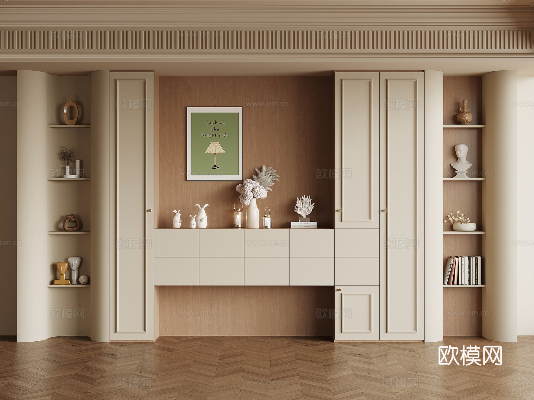 法式奶油风书柜su模型