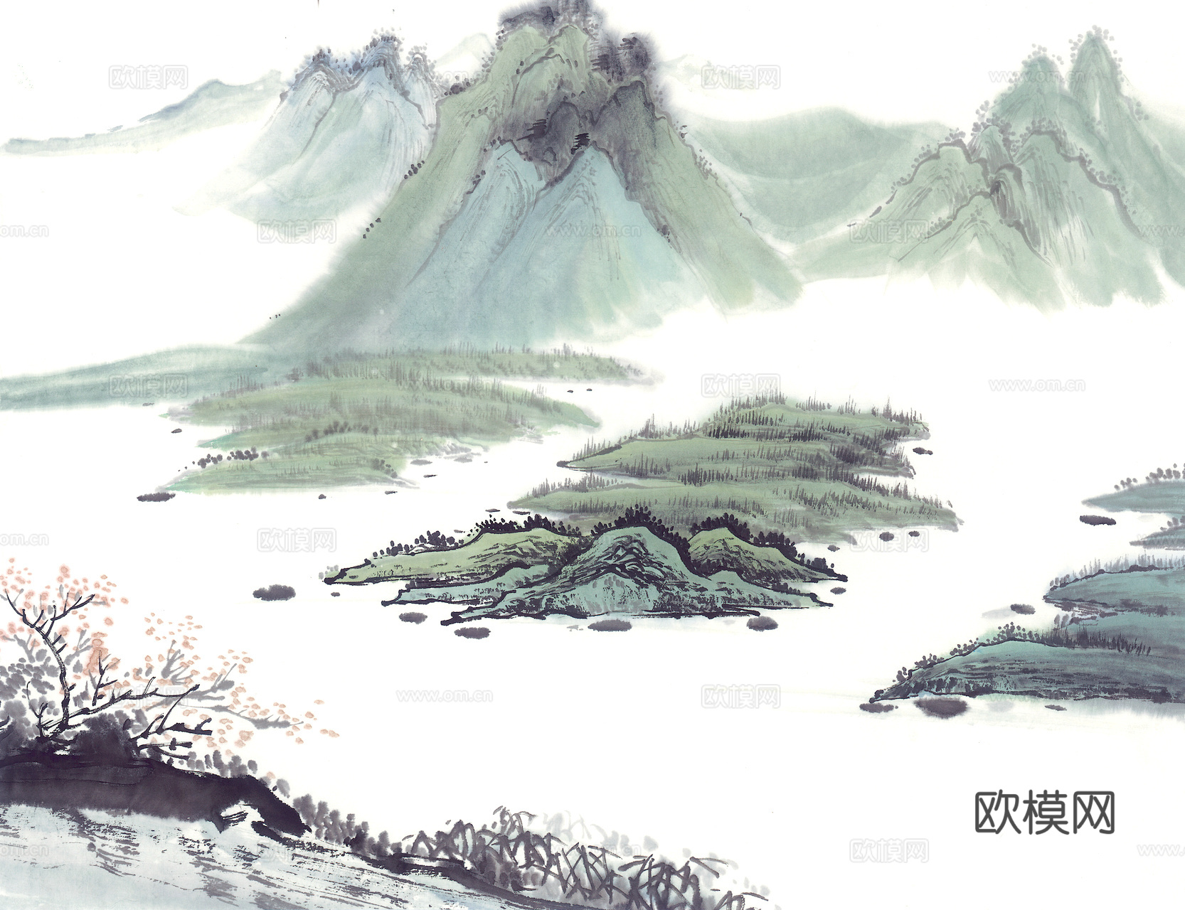 中式新中式挂画壁画字画山水花鸟背景墙壁纸装饰画抽象画油画