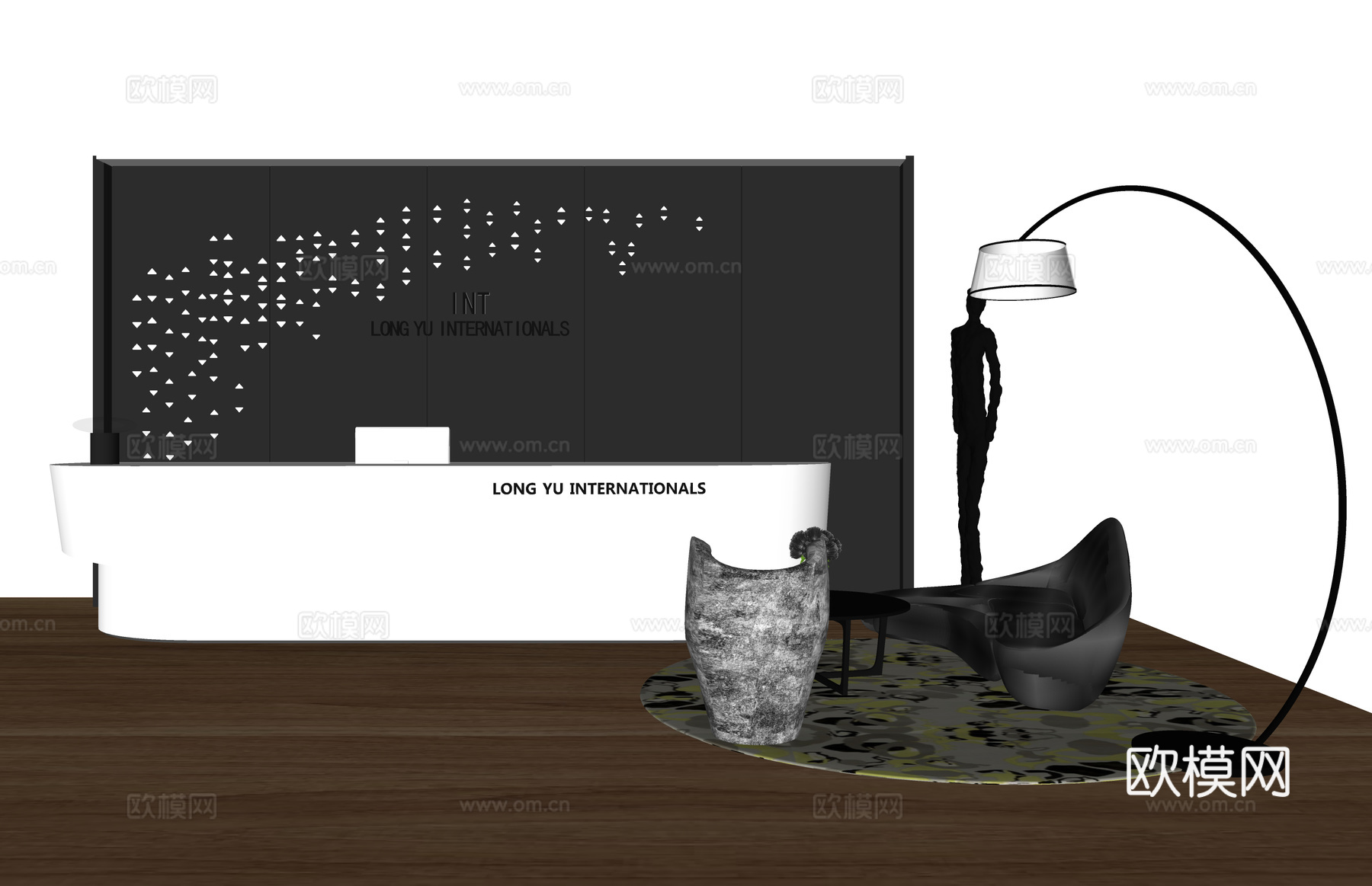 电脑 办公 前台接待 酒店前台 大厅 办公空间su模型