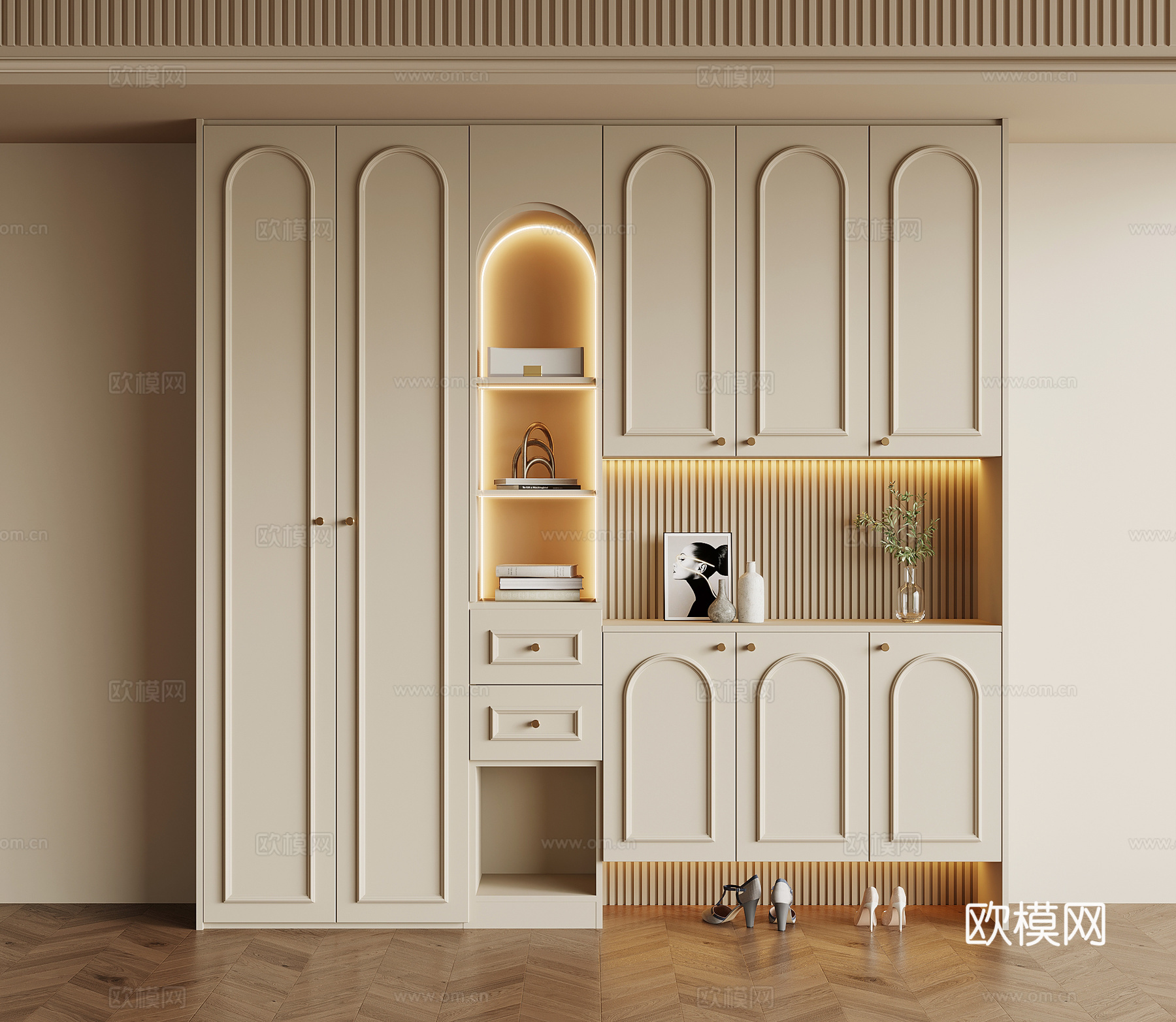 法式奶油风鞋柜 入户鞋柜su模型