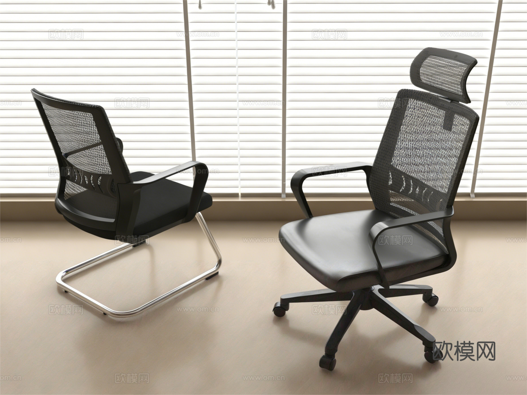现代办公椅 电脑椅 旋转椅 网布椅 带滑轮su模型